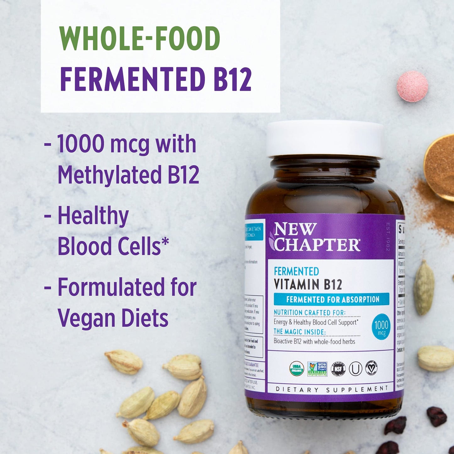 New Chapter Fermented Vitamin B12 Tablets, 30 Count