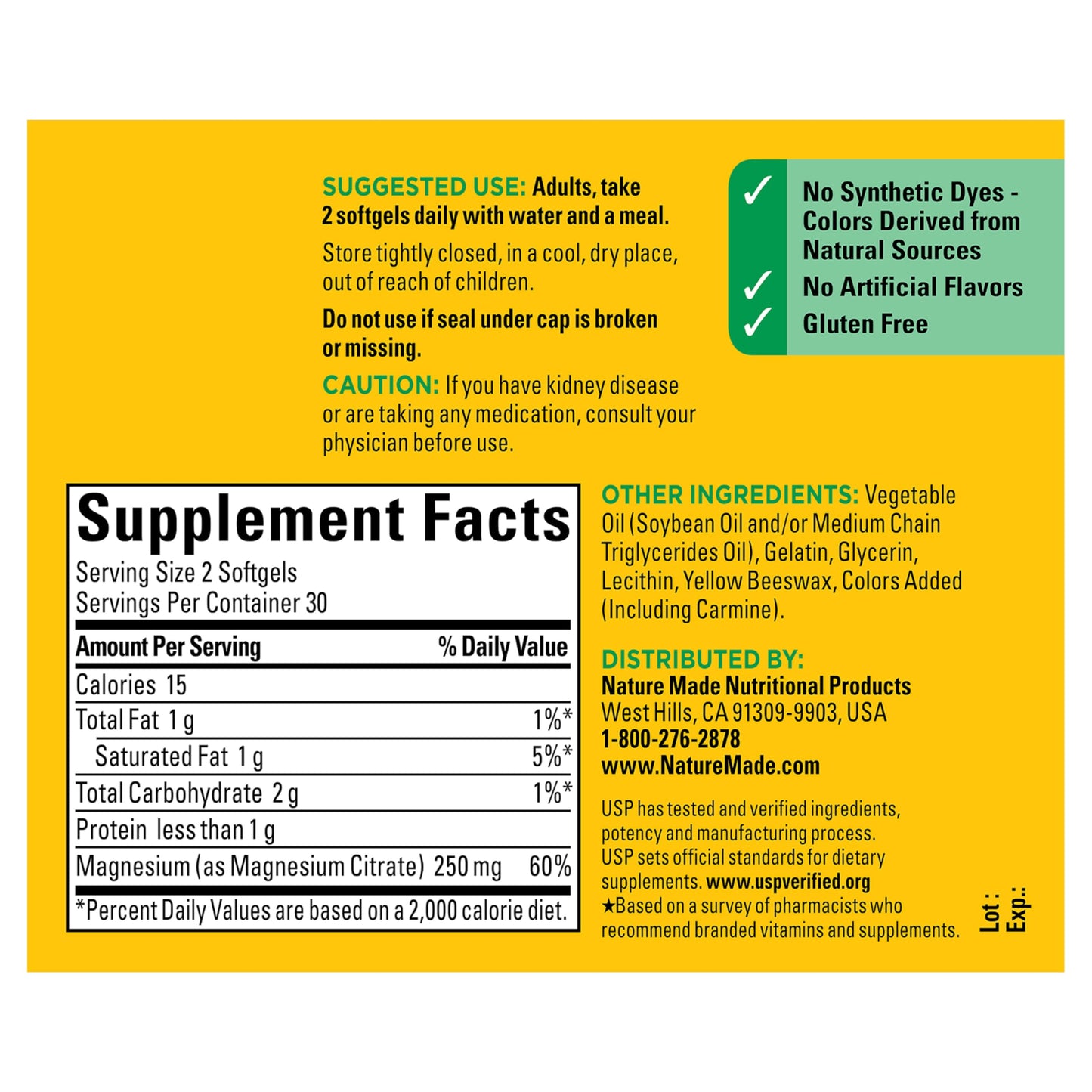 Nature Made Magnesium Citrate 250 mg per Serving Softgel, 60 Softgels