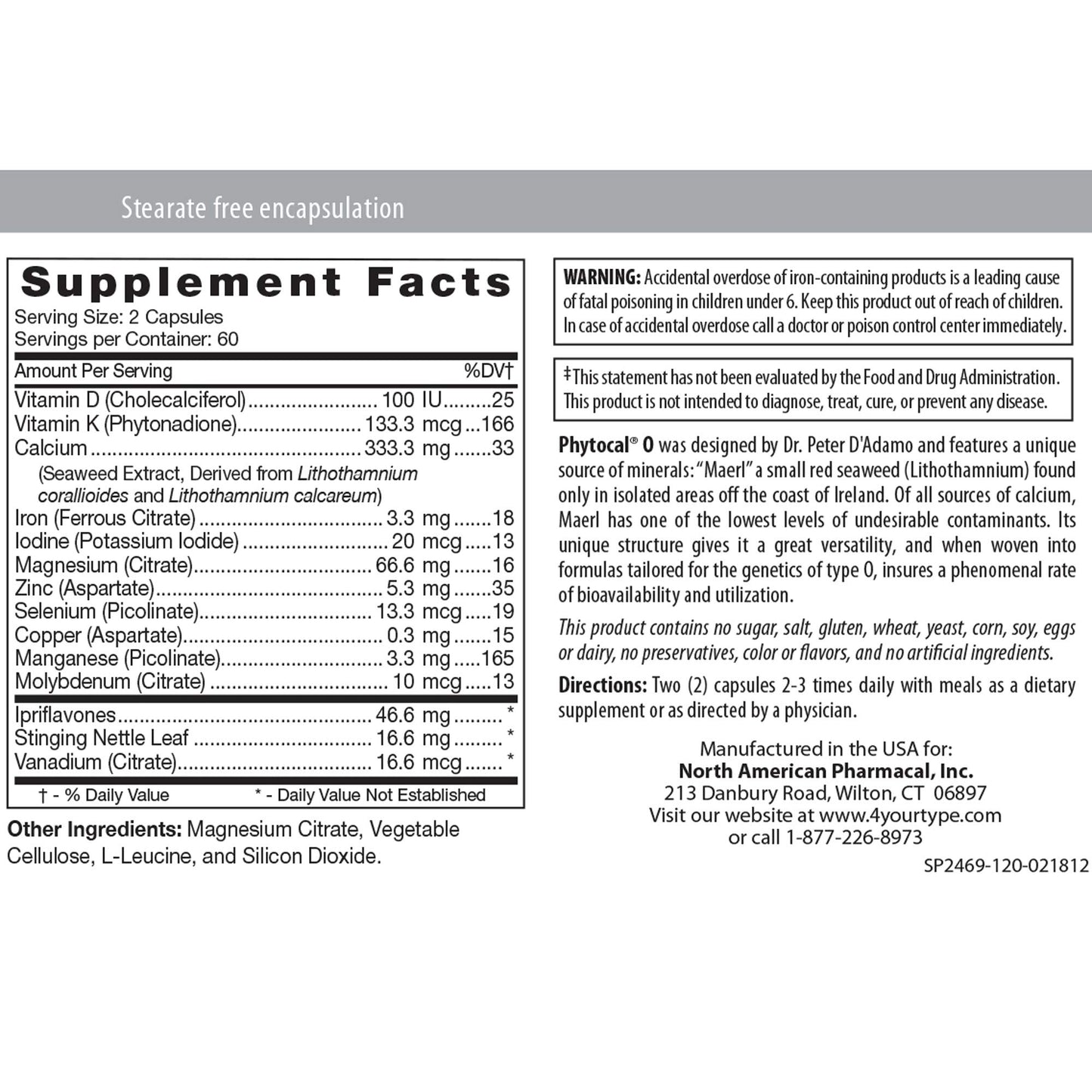 D'Adamo Personalized Nutrition Phytocal Mineral Formula (Type O) Capsules, 1 Capsule