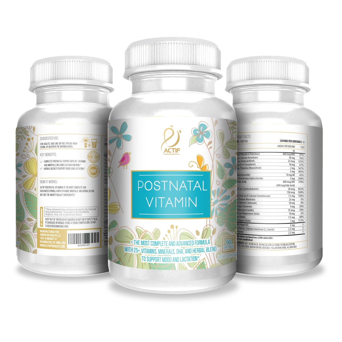 ACTIF Organic Postnatal Vitamin Softgels 90 Count