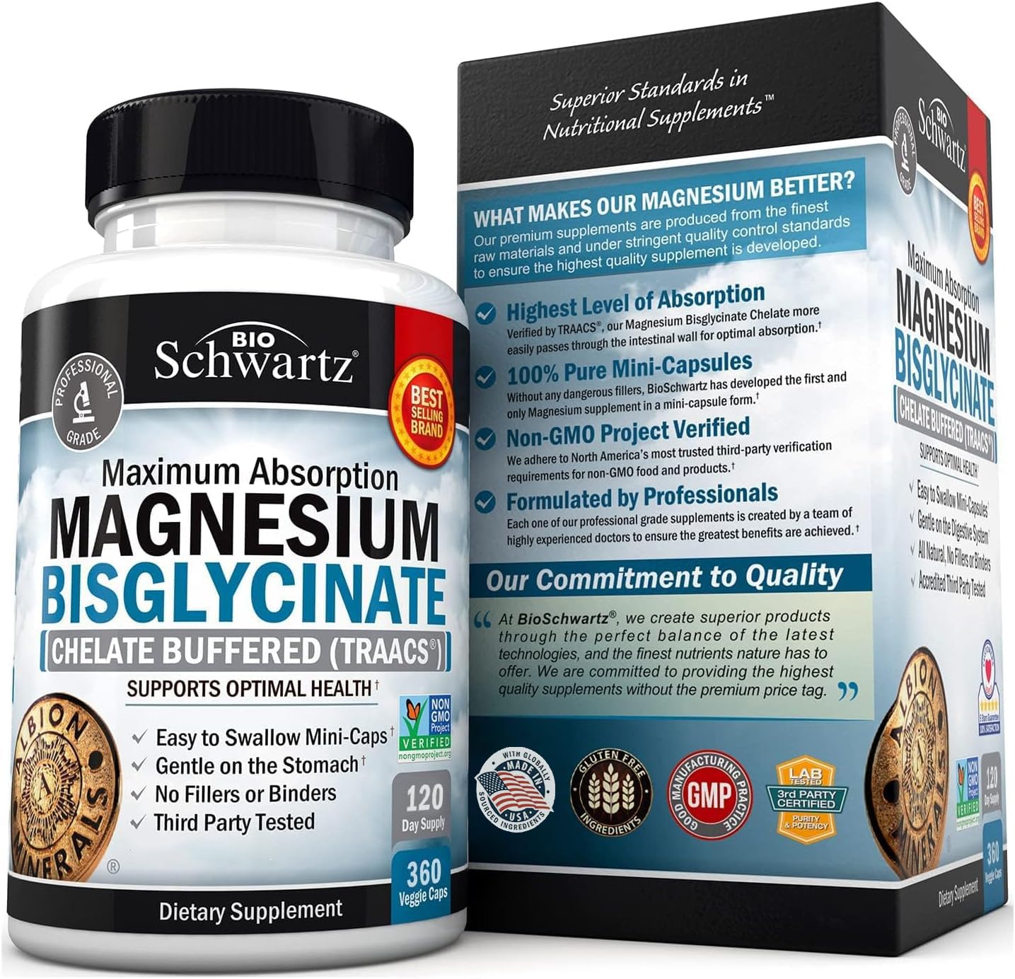 BioSchwartz Magnesium Bisglycinate Chelated Supplement 360 Capsules