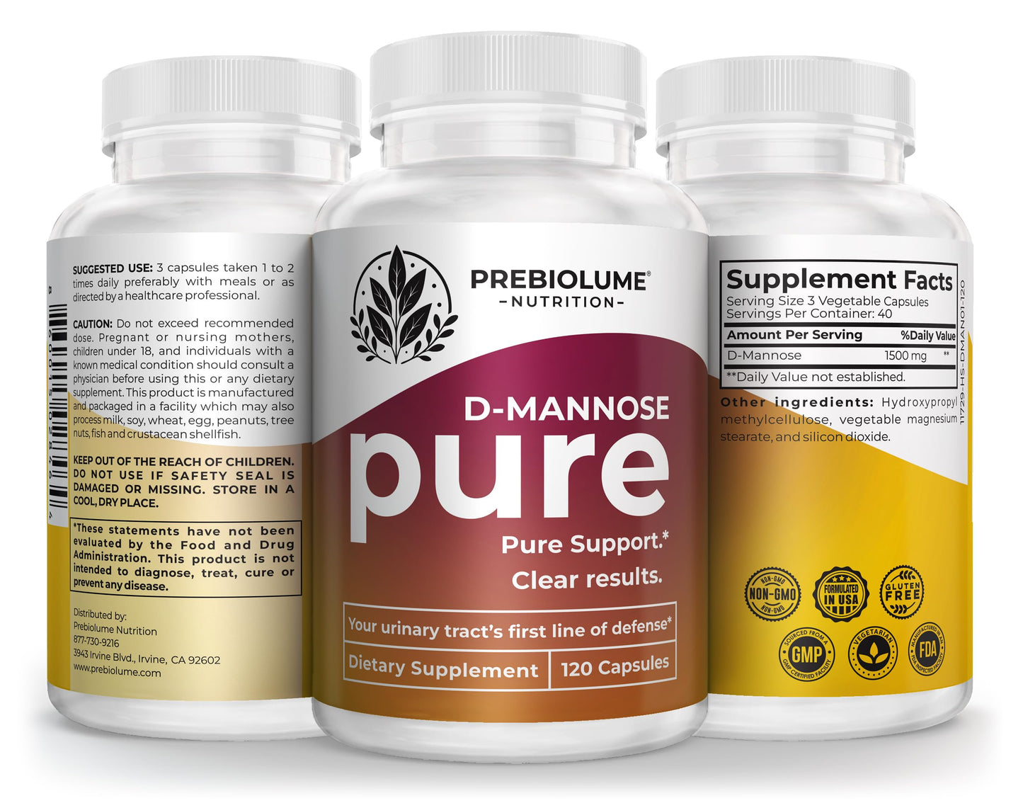 Prebiolume D-Mannose Supplements for Women - 1500mg Urinary Tract Supplement - 1500mg Concentrated D-Mannose Extract, 40 Capsules