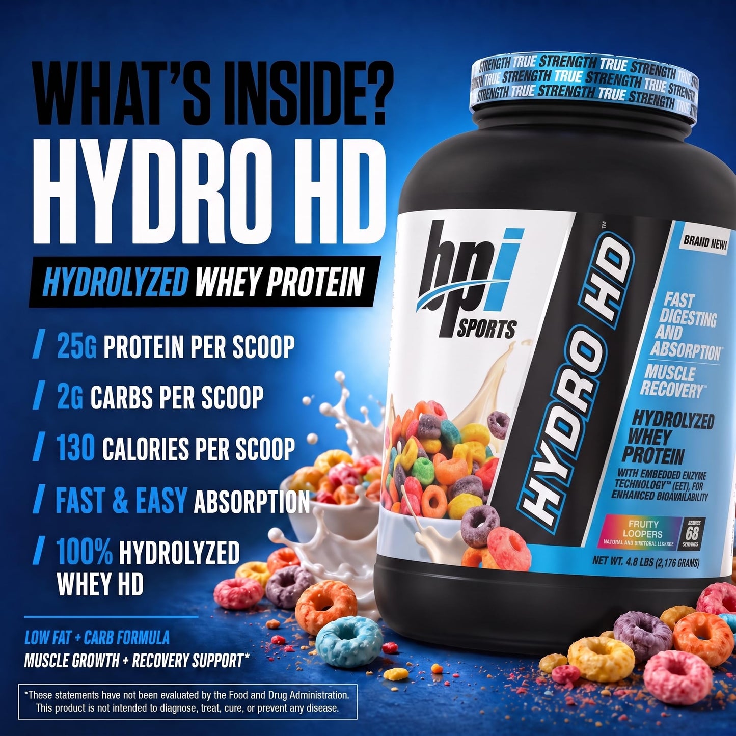BPI Sports Hydro HD Whey Protein Powder, Fruity Loopers, 31 Servings