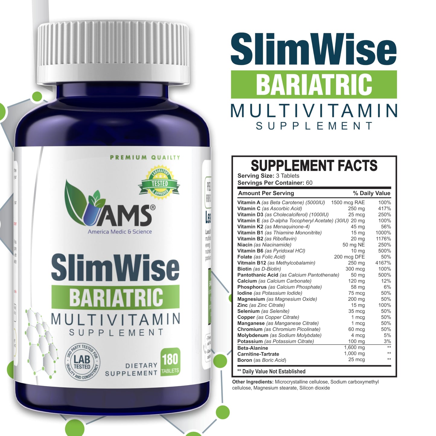 America Medic & Science SlimWise Bariatric Multivitamin Tablet 180 Count