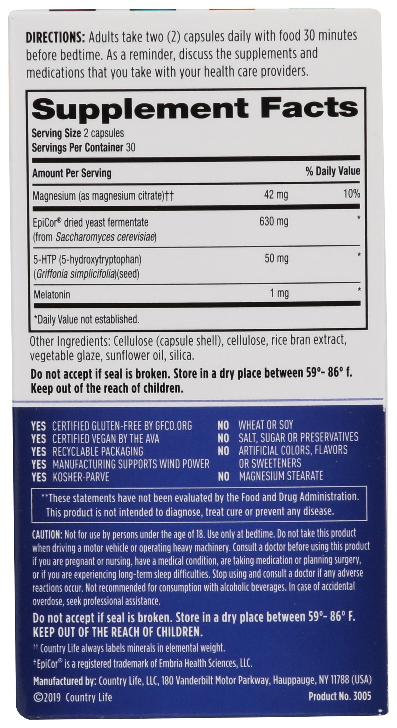 Country Life Sleep Gut Connection Capsules, 60