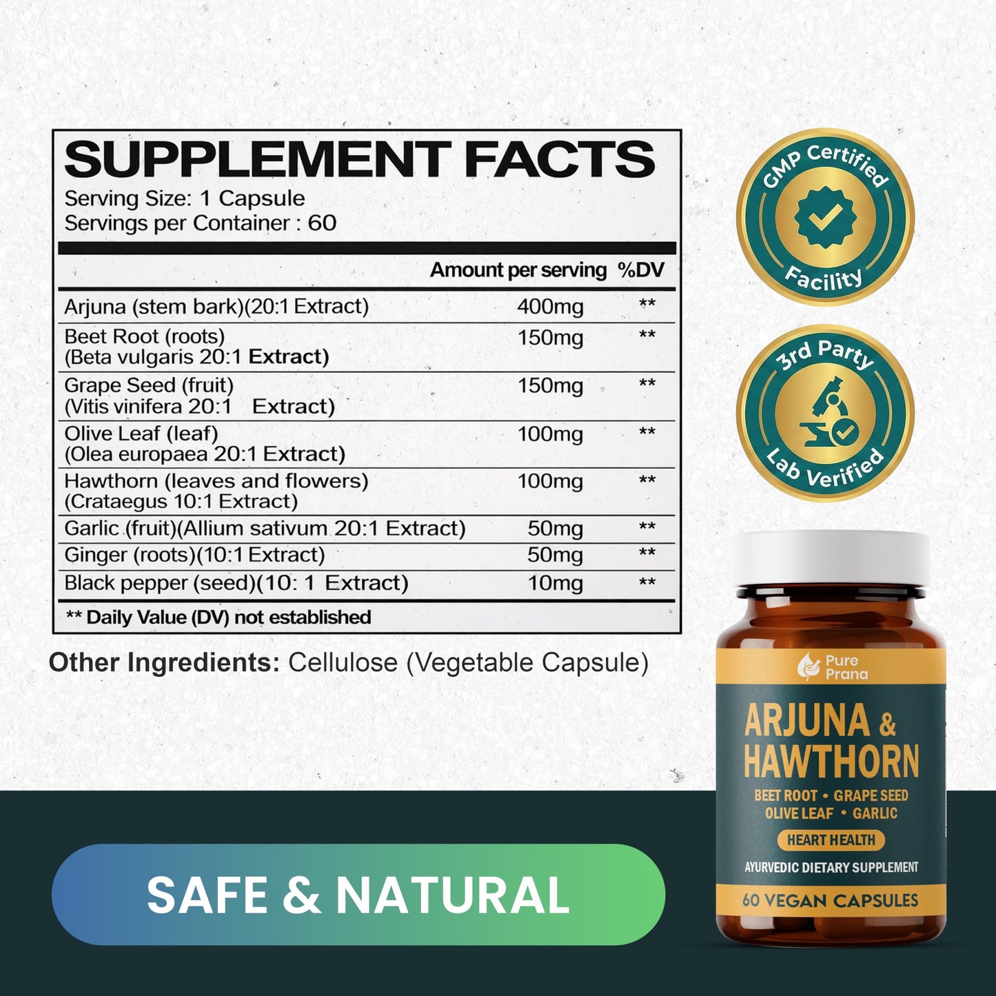 Pure Prana Arjuna & Hawthorn Heart Health Supplement Capsules, 60 Capsules