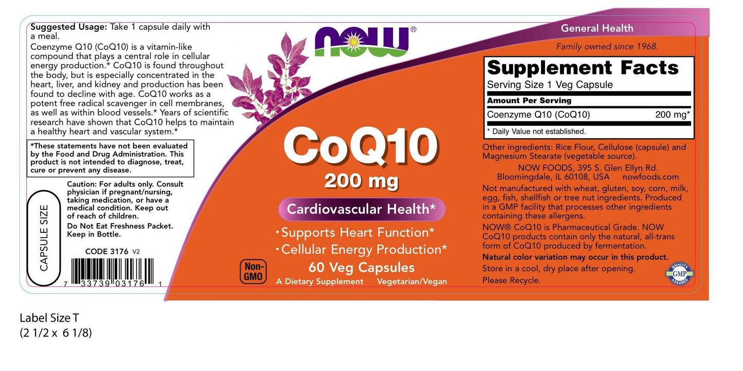 NOW Foods CoQ10 200 mg Capsules, 60 Count