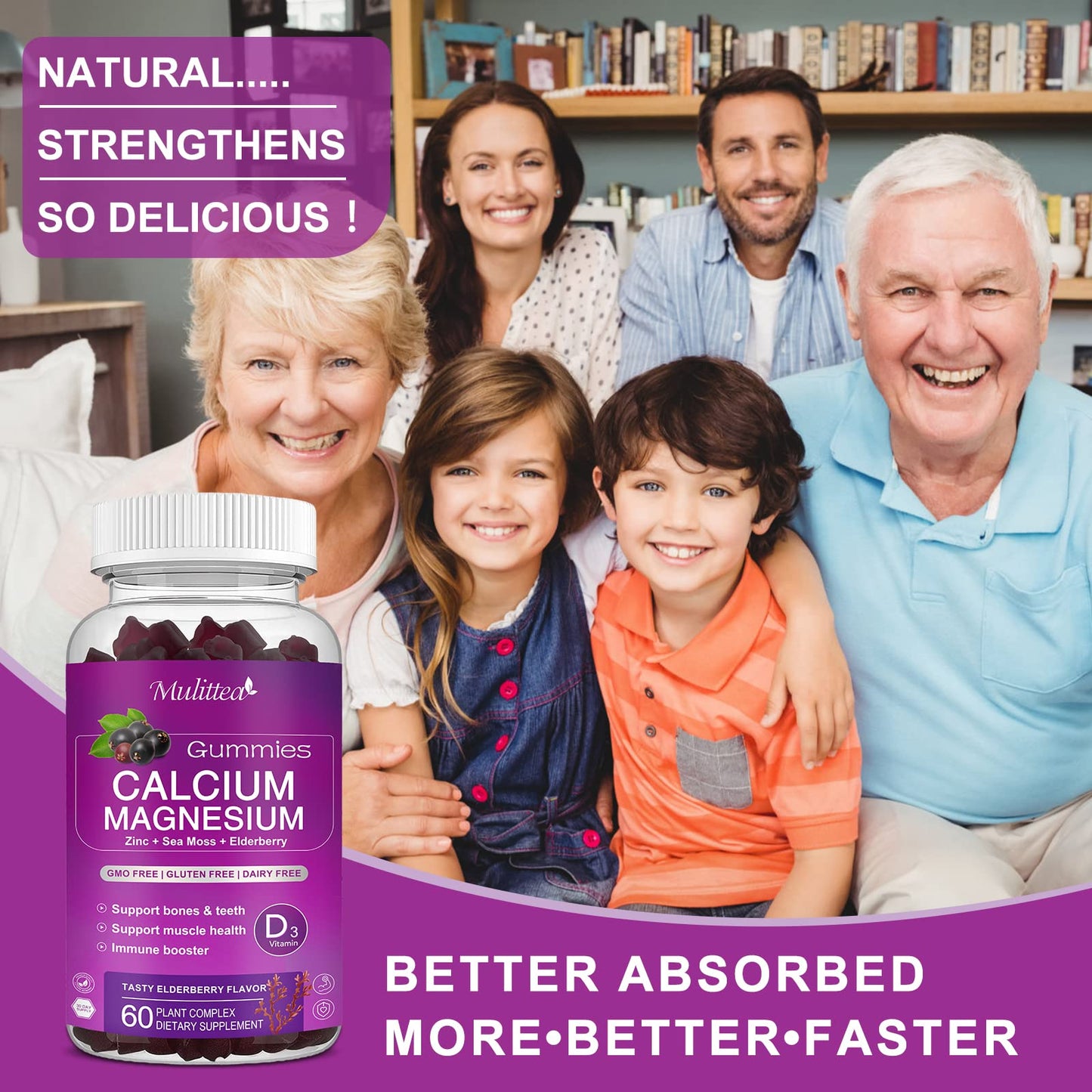 Mulittea Calcium Magnesium Zinc Gummies, 180 Gummies