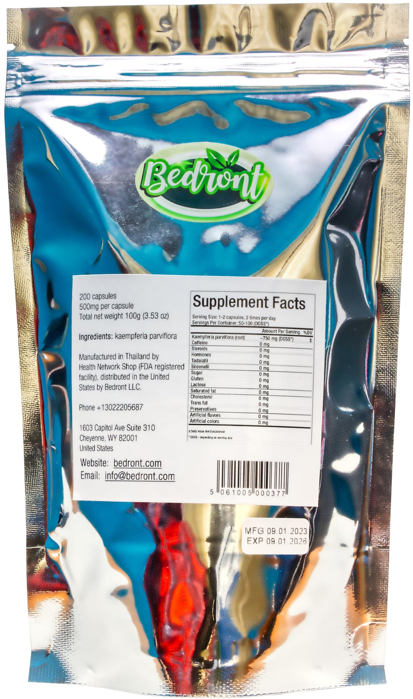 Bedront Kaempferia Parviflora Herbal Dietary Supplement 100 Capsules