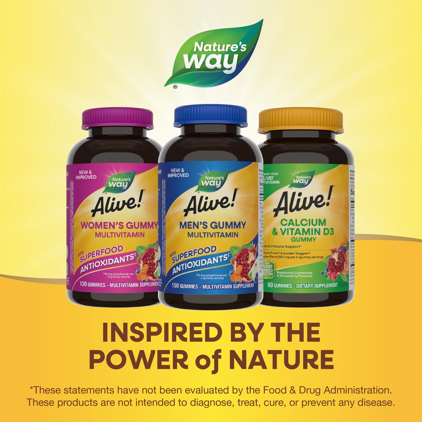 Nature's Way Alive! Men's Multivitamin Gummies, Supports Energy Metabolism*, Muscle Function*, Superfood Antioxidants(1), B-Vitamins, Vegetarian, Fruit Flavored, 150 Gummies (Packaging May Vary)