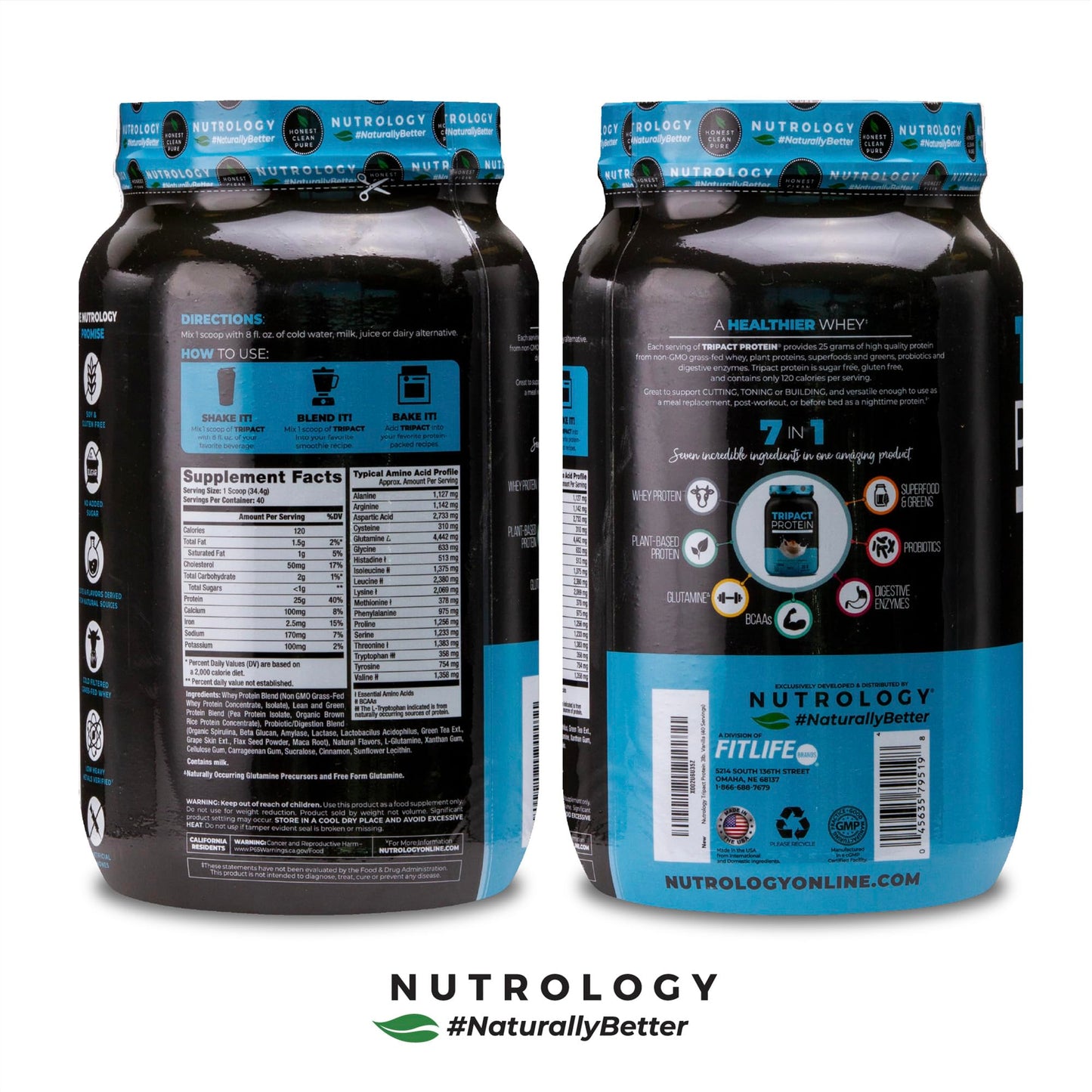 Nutrology TRIPACT Protein Powder Vanilla Latte Cinnamon, 48 Servings