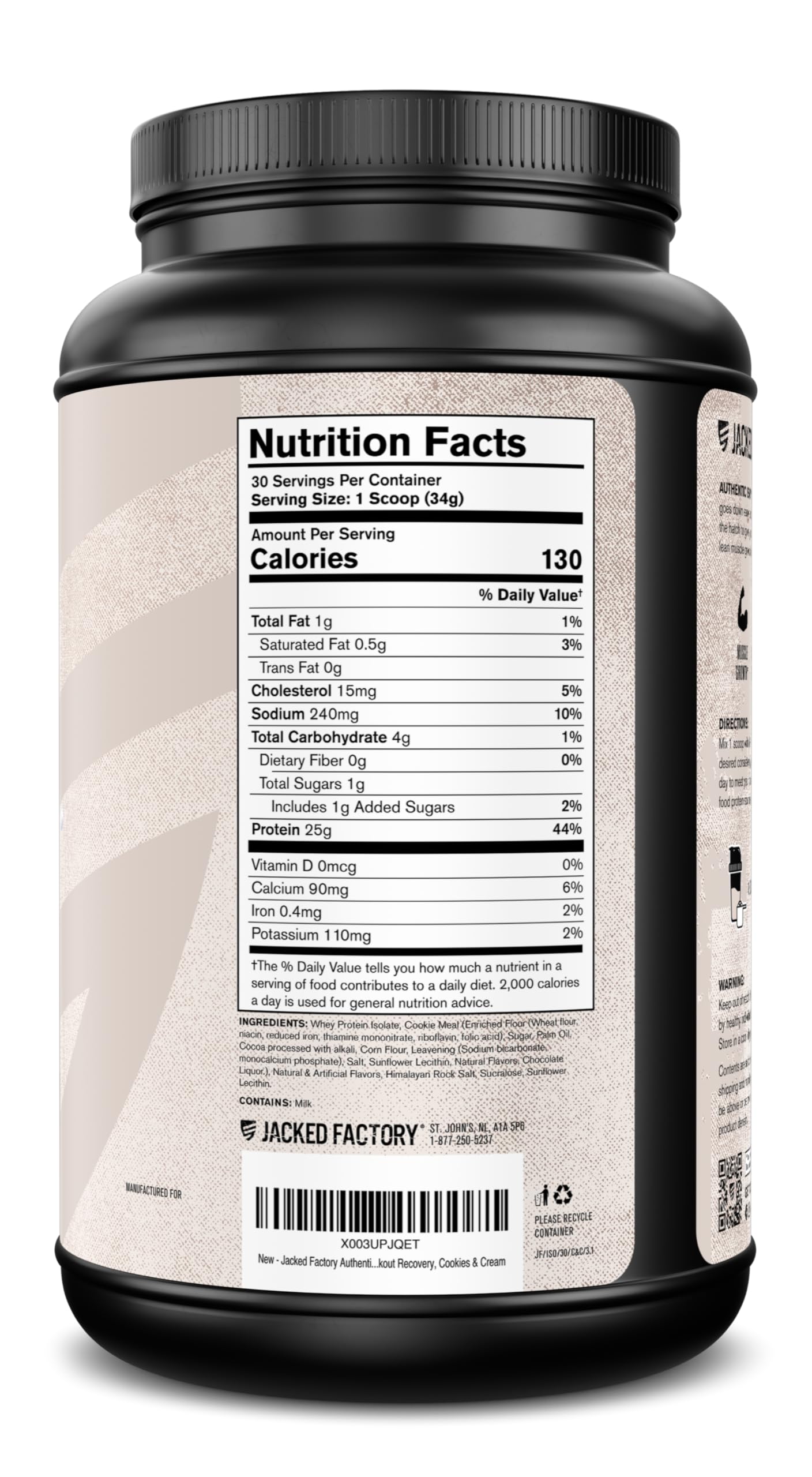 Jacked Factory ISO Whey Protein Isolate Powder Cookies & Cream, 30 Servings