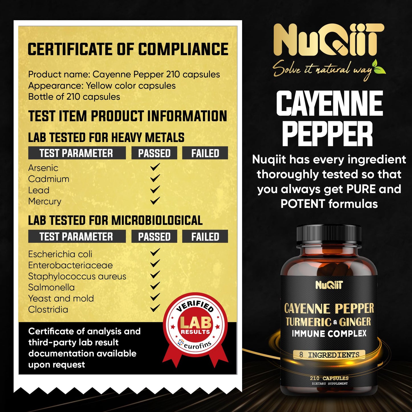 NUQIIT Cayenne Pepper Capsules Organic with Turmeric, Ginger, Immune Support Complex Including Elderberry, Echinacea, Garlic Bulb, Digestion, Heart Health & Body Management, 210 Capsules