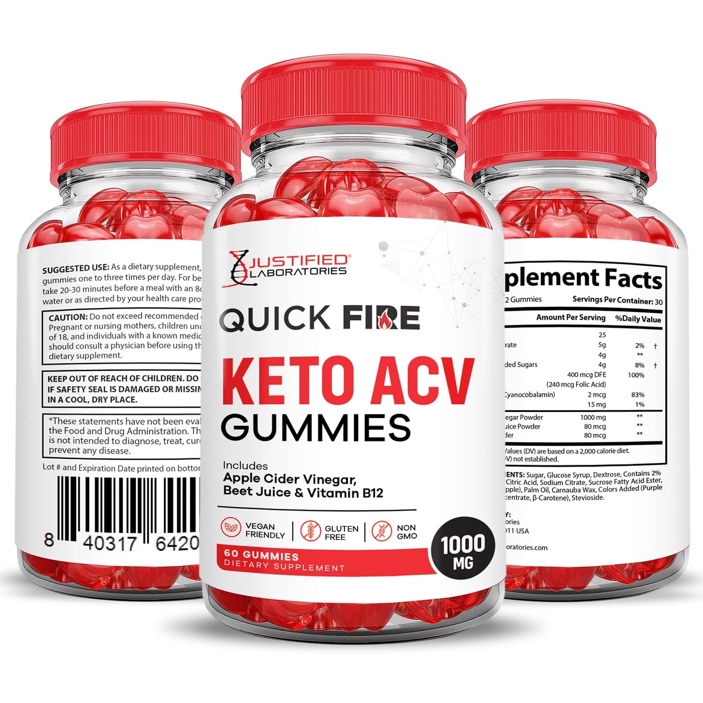 Justified Laboratories Quick Fire Keto ACV Gummies Advanced Formula 1000MG 600 Gummies