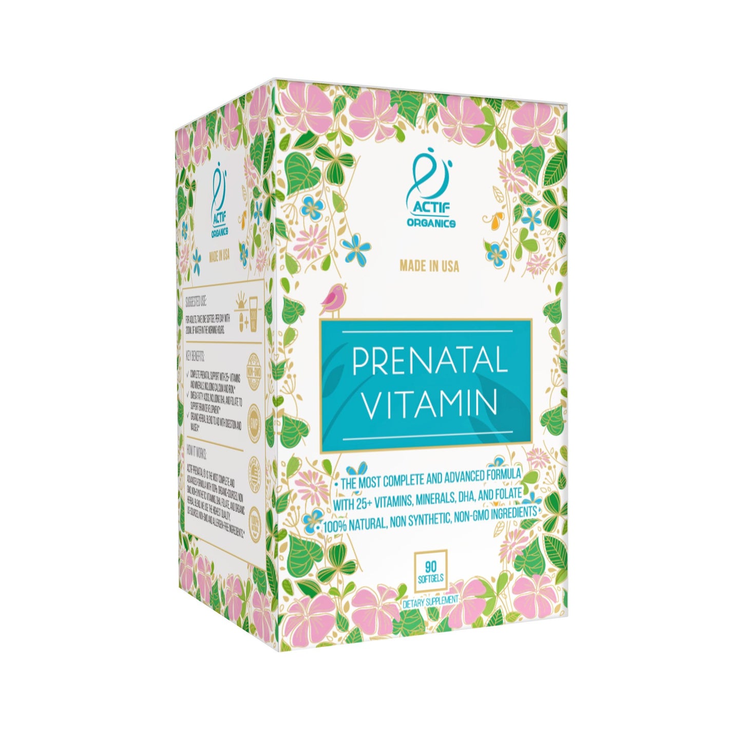 ACTIF Organic Prenatal Vitamin Softgels 90 Count