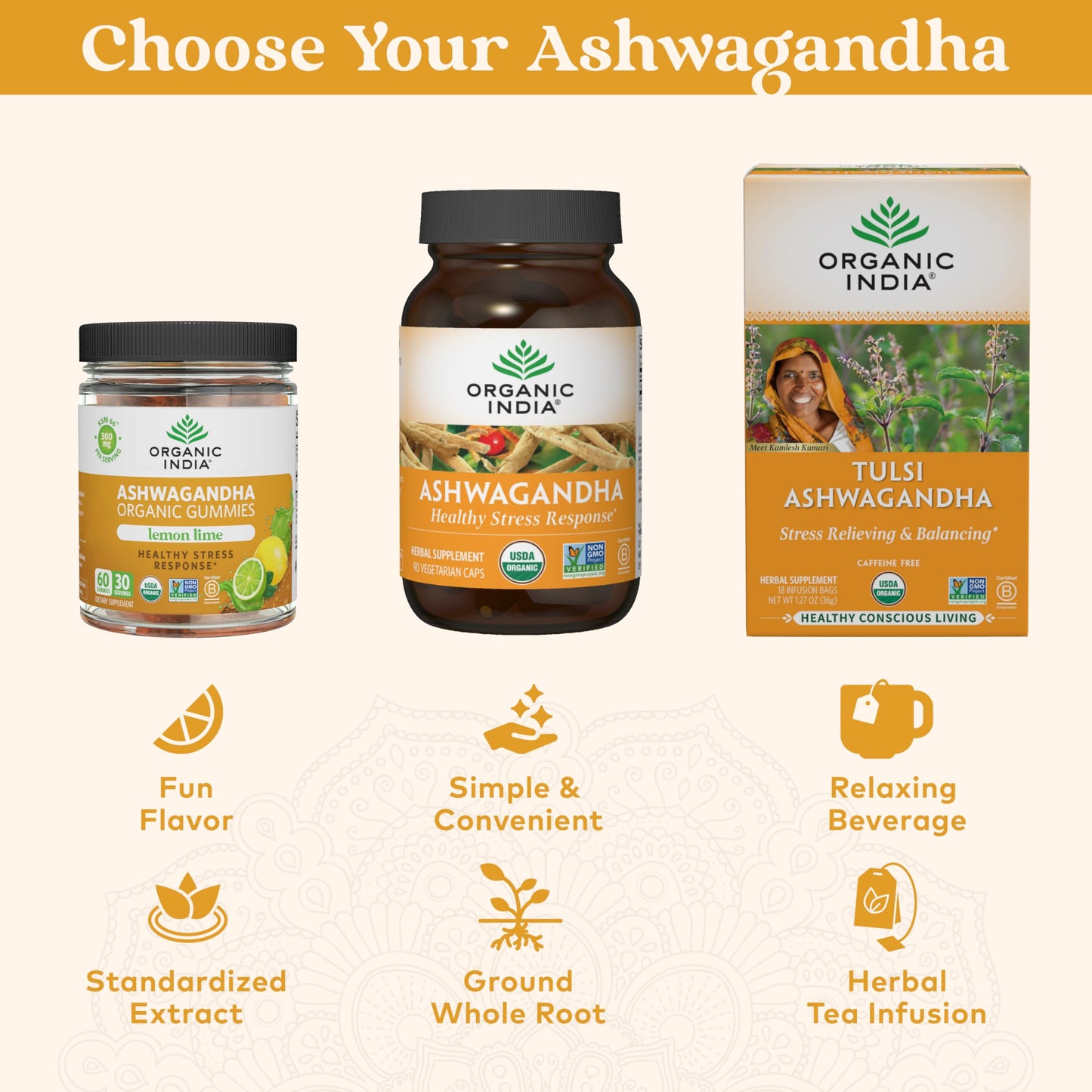 ORGANIC INDIA Ashwagandha Gummies - Stress Support, KSM-66 Ashwagandha Root, Extra Strength, Calm Chews, Vegan, Non-GMO - Lemon Lime, 60 Gummies