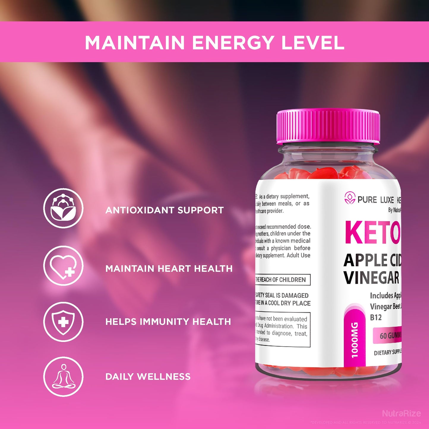 NutraRize Pure Keto Luxe ACV Gummies, 180 Gummies