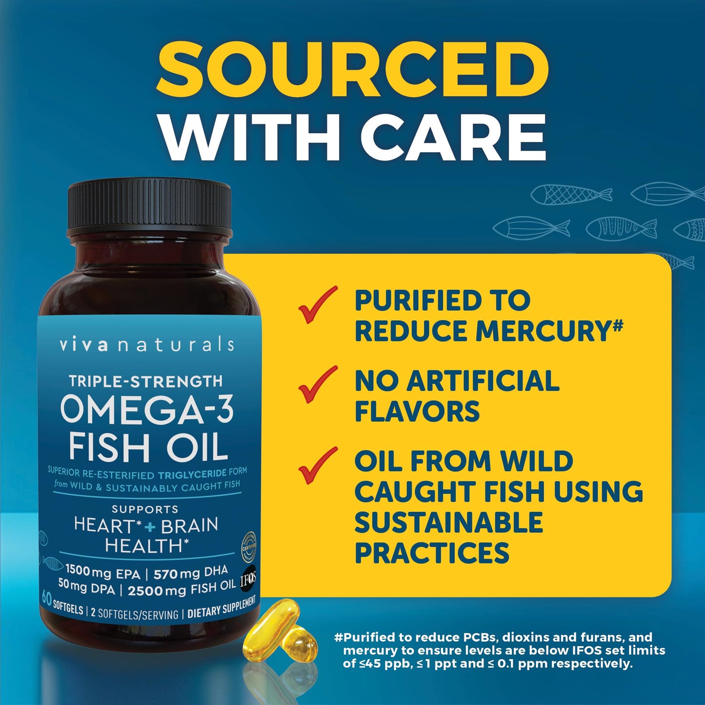 Viva Naturals Omega-3 Fish Oil Triple Strength 2500 mg Softgels, 60 Count