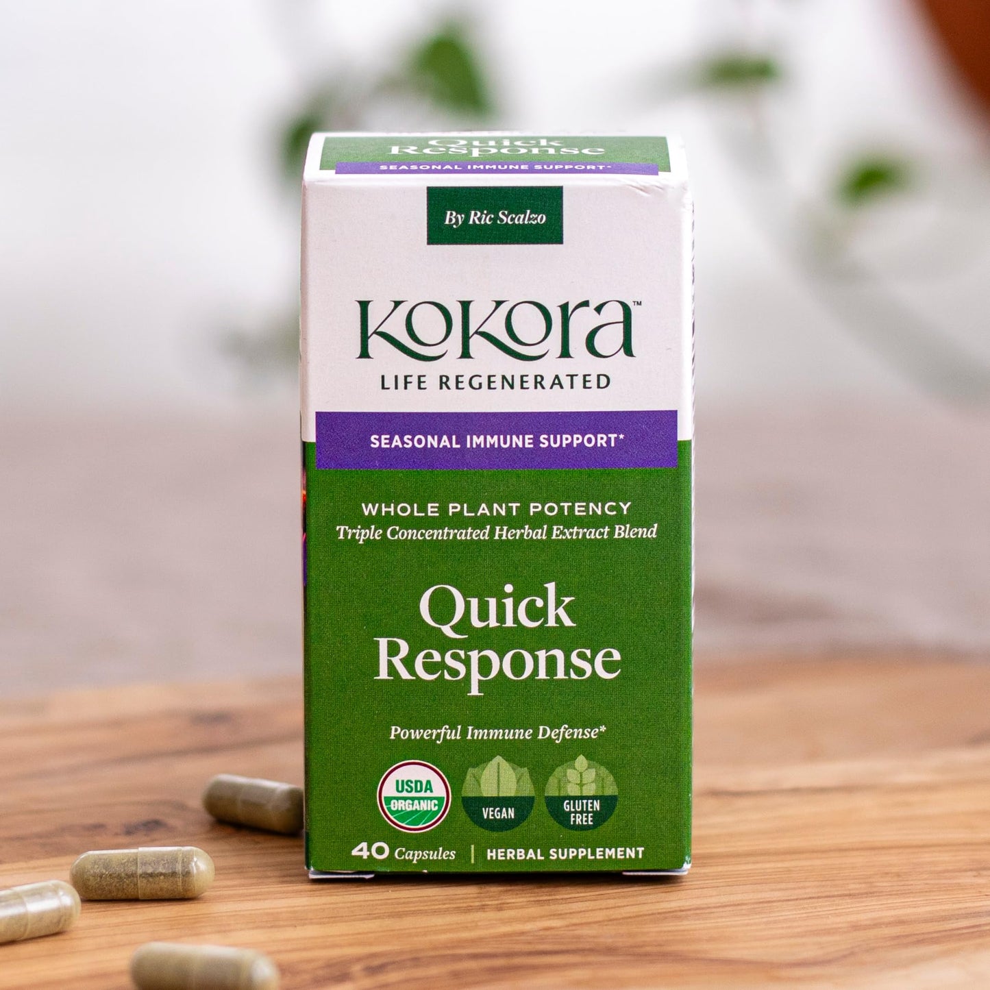kokora Quick Response Herbal Immune Support Supplement with Andrographis, Echinacea & Oregano – Seasonal Immune Defense Capsules, 40 Count
