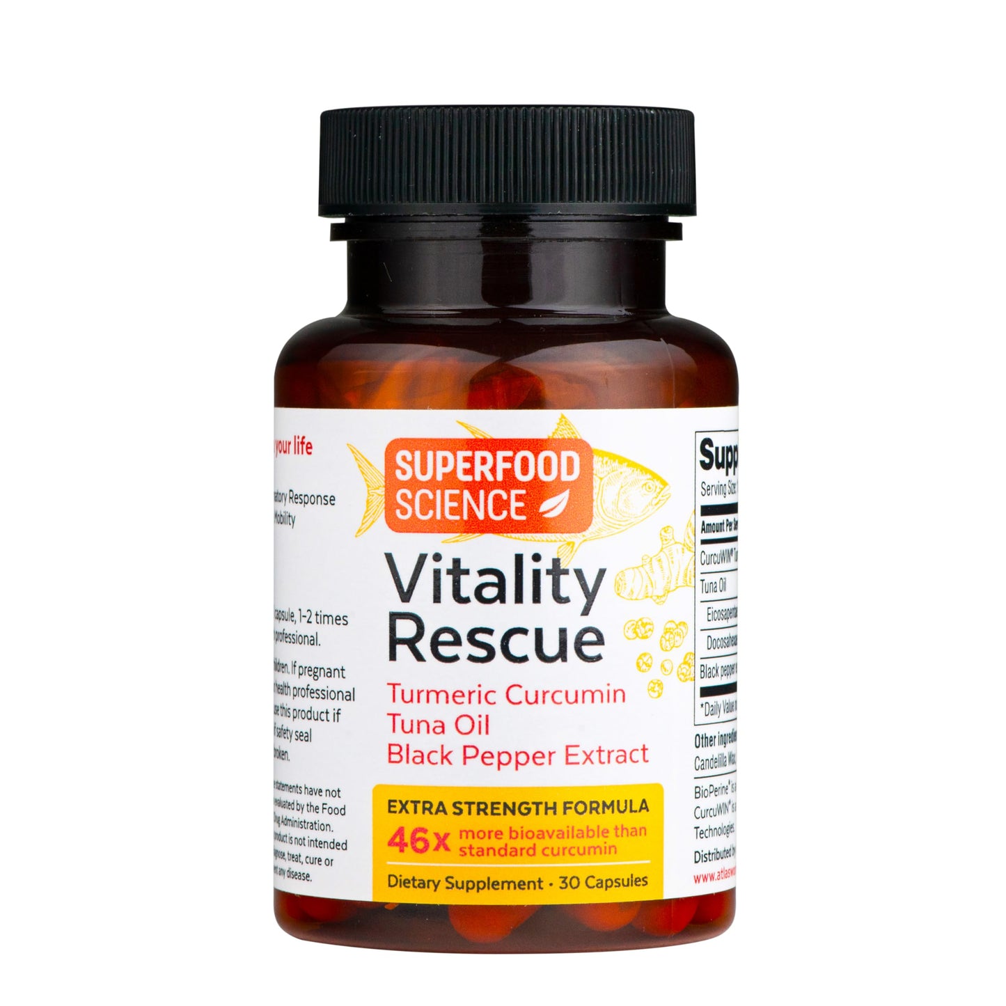 Superfood Science Vitality Rescue Omega 3 with Turmeric Curcumin Supplement Capsules 30