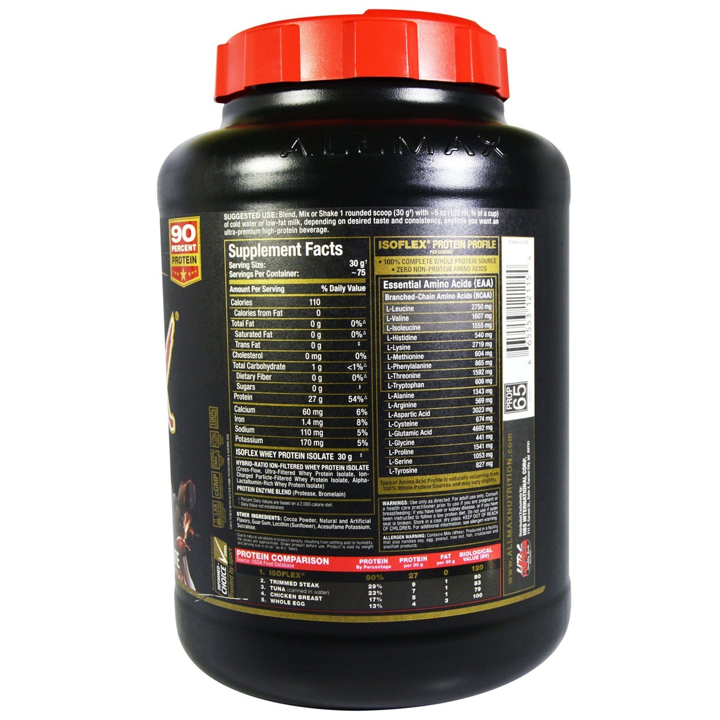 ALLMAX IsoFlex Whey Protein Isolate Chocolate Protein Powder, 80 Servings