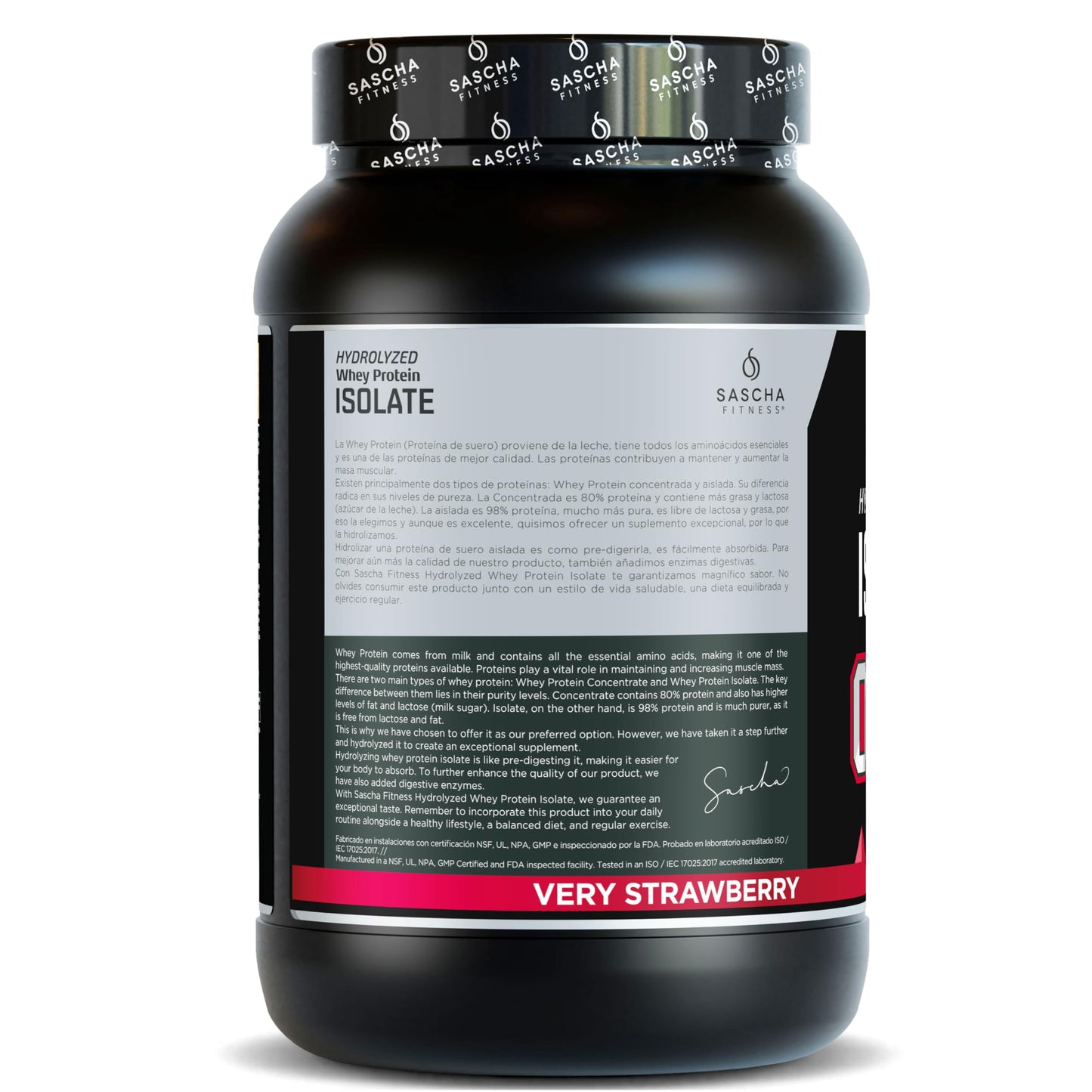 SASCHA FITNESS Hydrolyzed Whey Protein Isolate Powder Strawberry, 2.11 lb