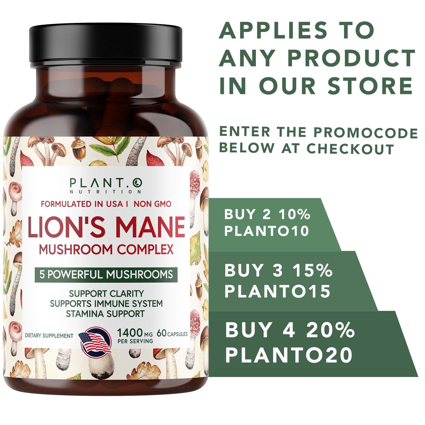 PLANT.O NUTRITION Lion's Mane Capsules 90 Count