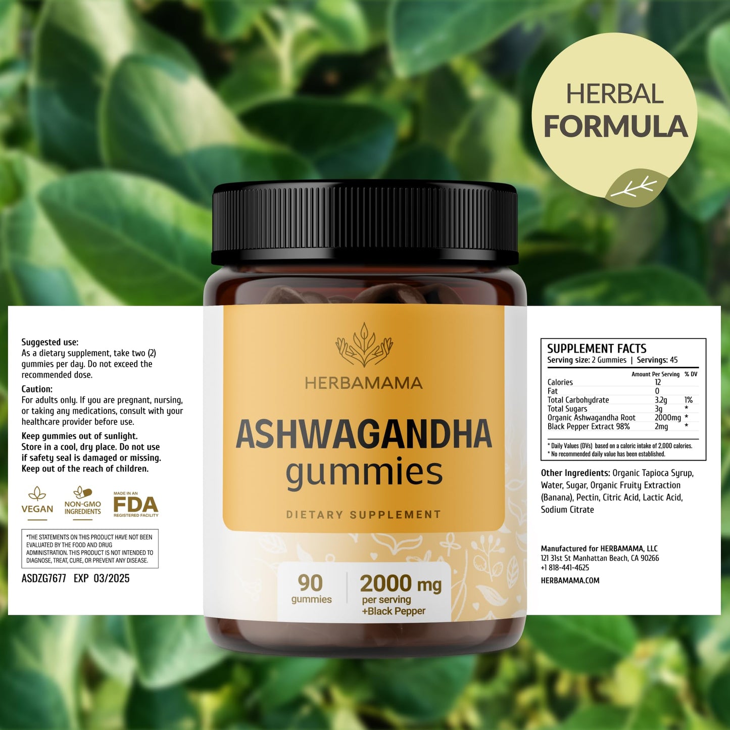 HERBAMAMA Ashwagandha Gummies 90 Count