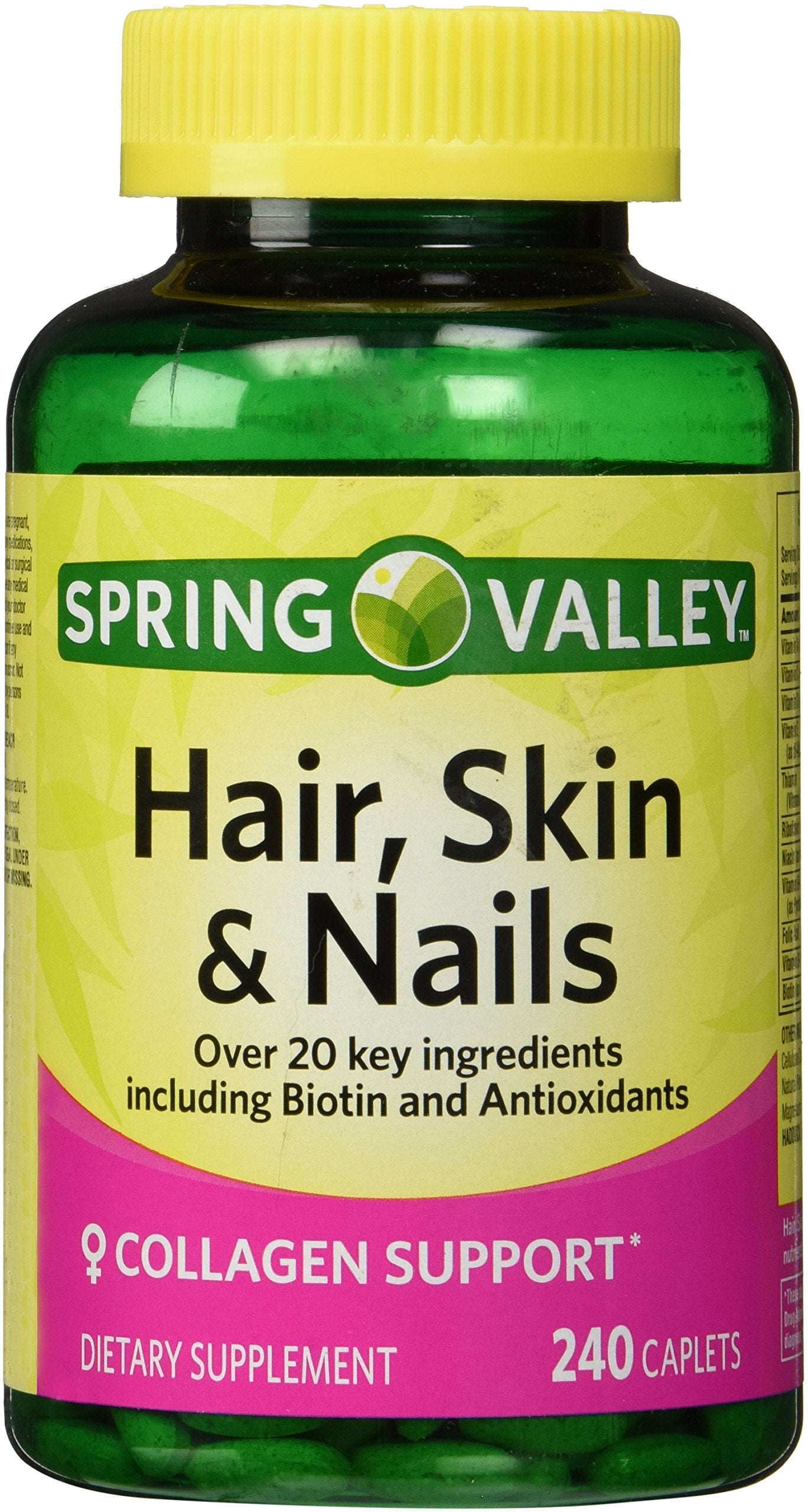 Spring Valley Hair, Skin & Nails Biotin-Collagen-Gelatin Caplets, 240 Count