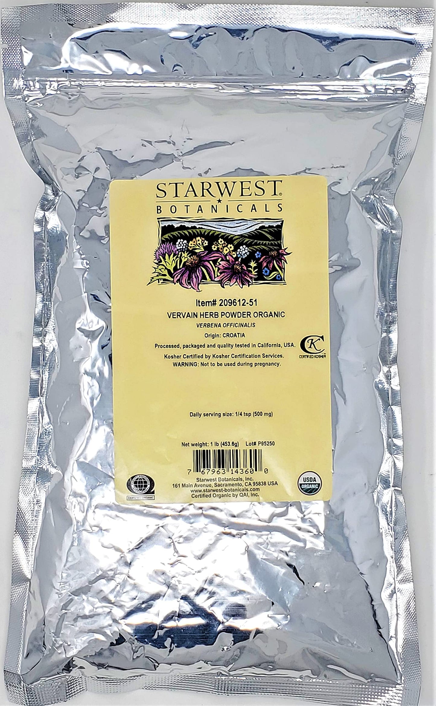 Starwest Botanicals Organic Vervain Herb Powder, 16