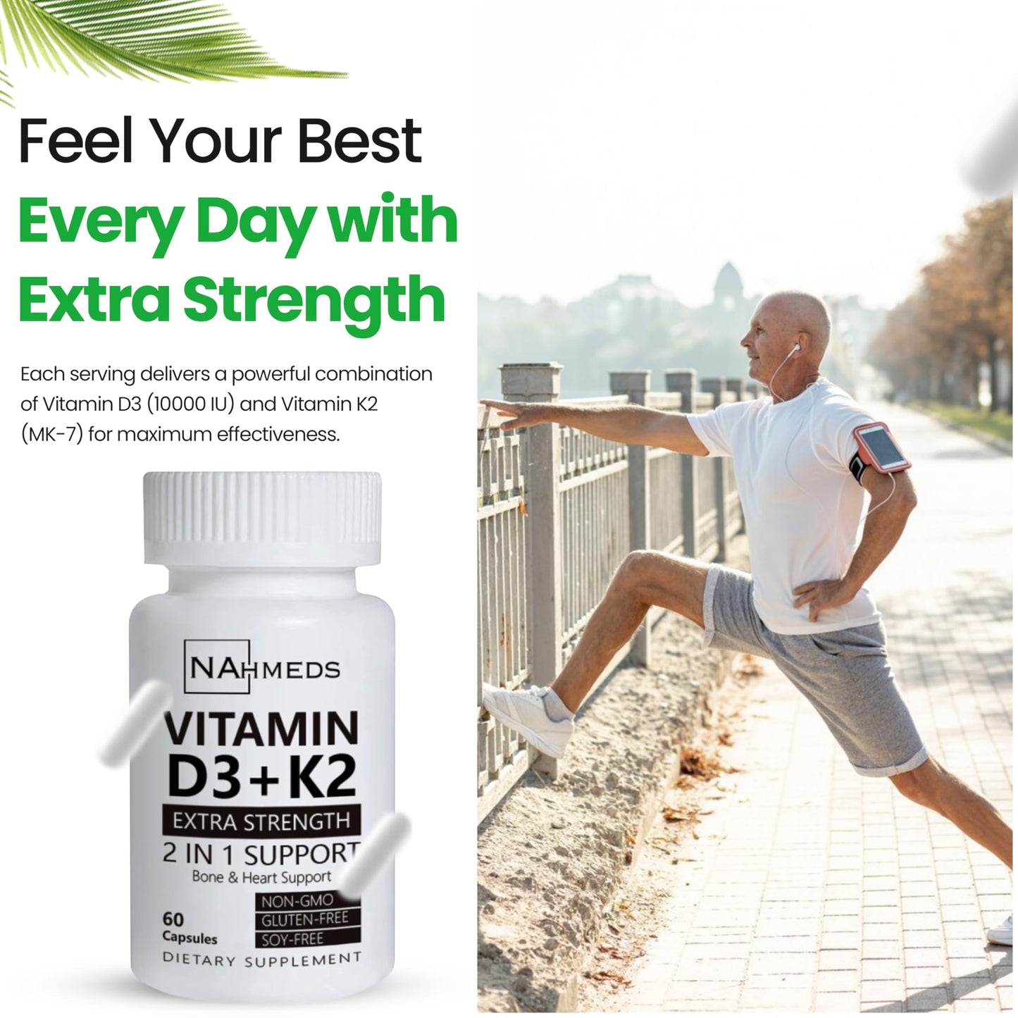 NAhmeds Vitamin D3 + K2 Extra Strength Capsules, 60 Capsules
