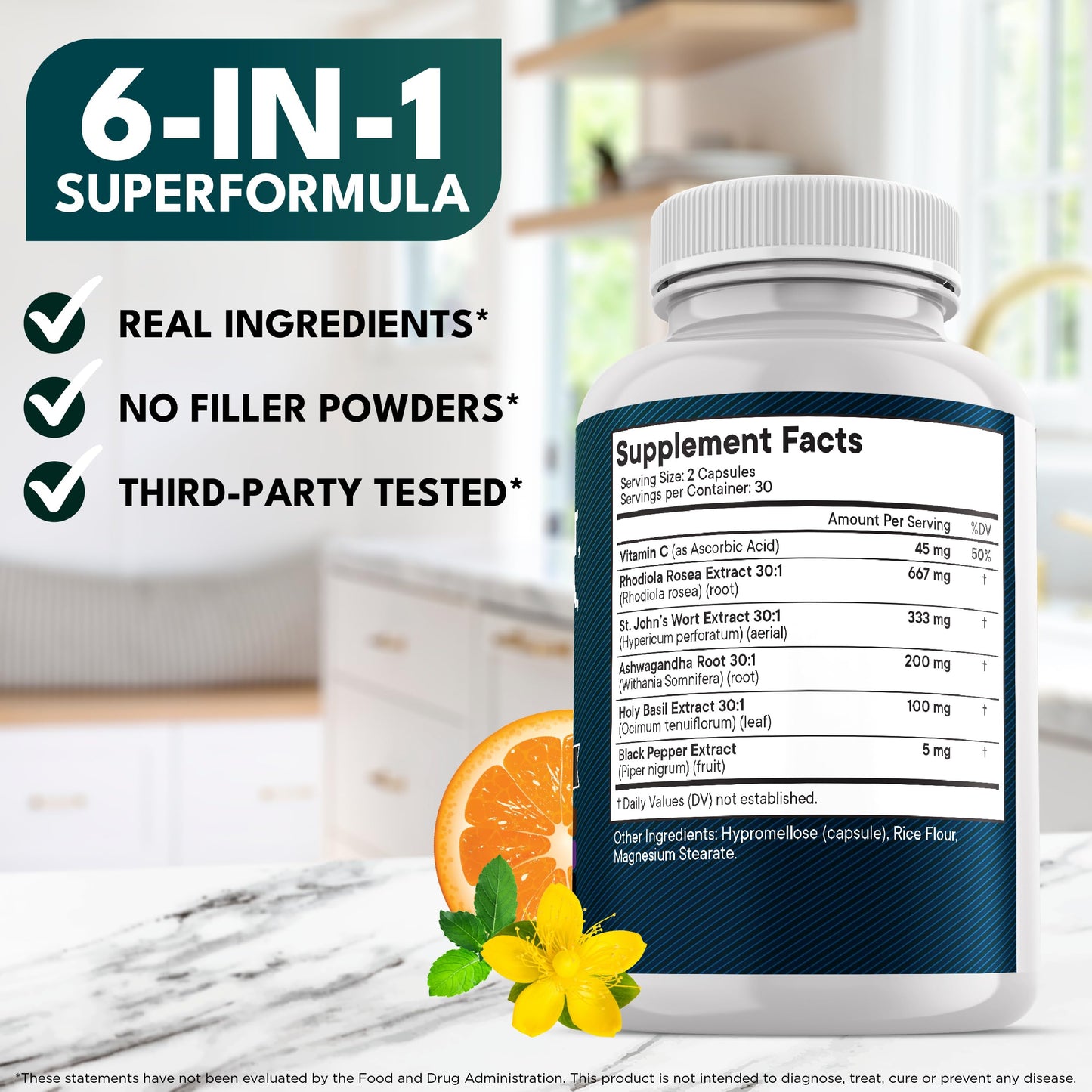 NEW AGE St Johns Wort, Rhodiola Rosea, Holy Basil, Ashwagandha - Support for Women and Men with Vitamin C & Black Pepper Extract - 180 Capsules