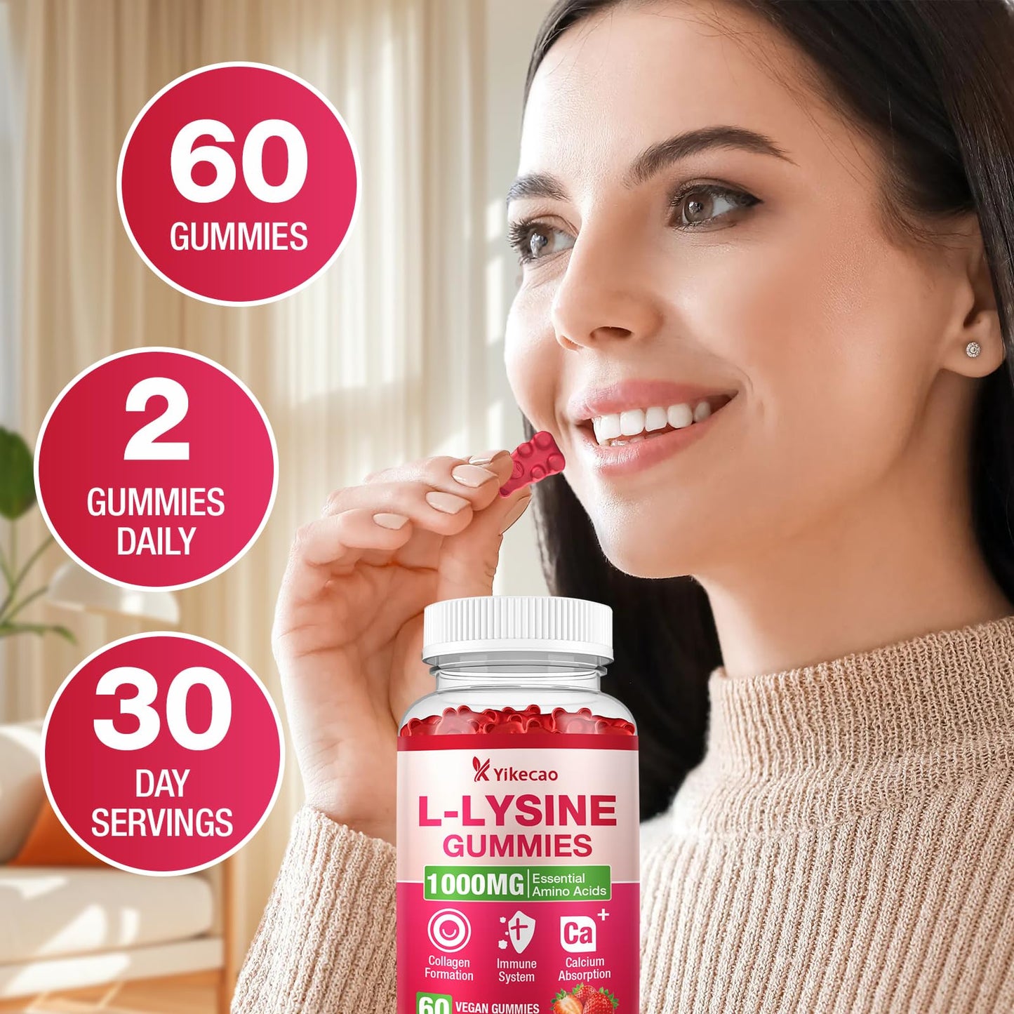 Yikecao L-Lysine 1000mg Gummies, 60 Count