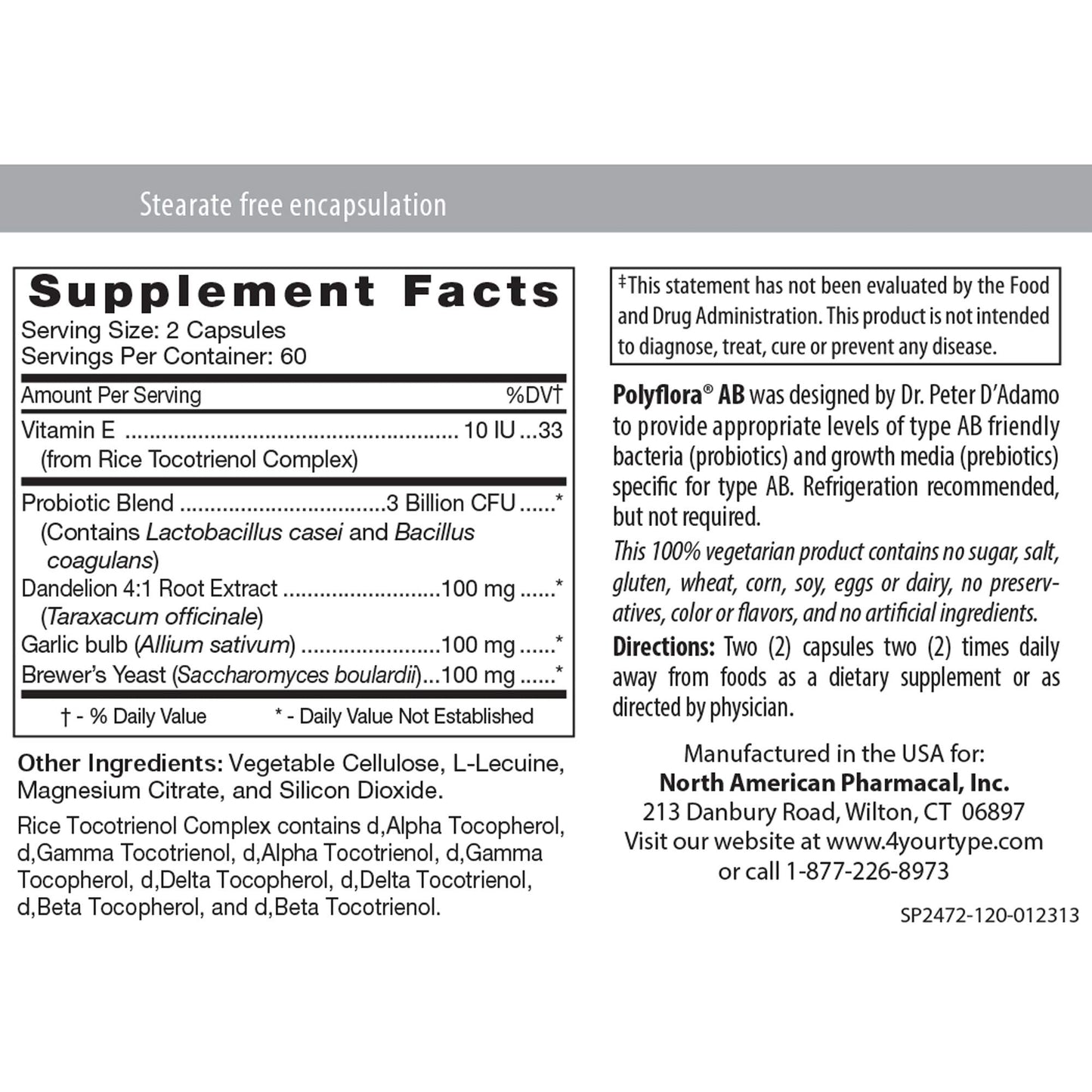 D'Adamo Personalized Nutrition Polyflora Probiotic (Type AB) Capsules 120