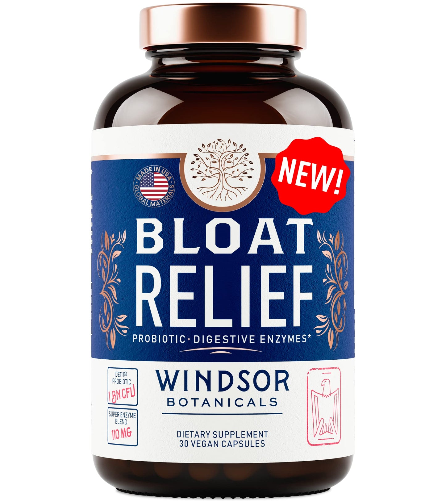Windsor Botanicals Bloat Relief Probiotic and Digestive Enzymes Capsules 30
