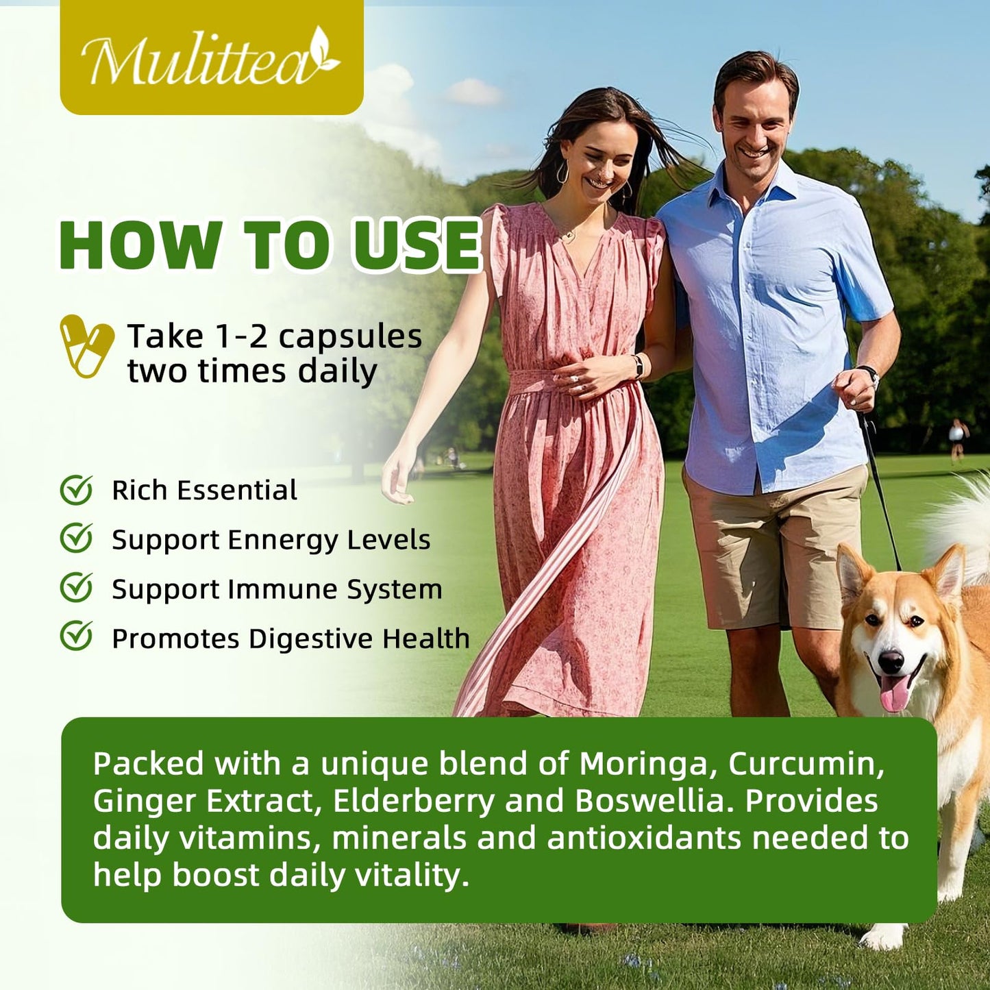 Mulittea Moringa Capsules Organic 1000mg Capsule 120 Count