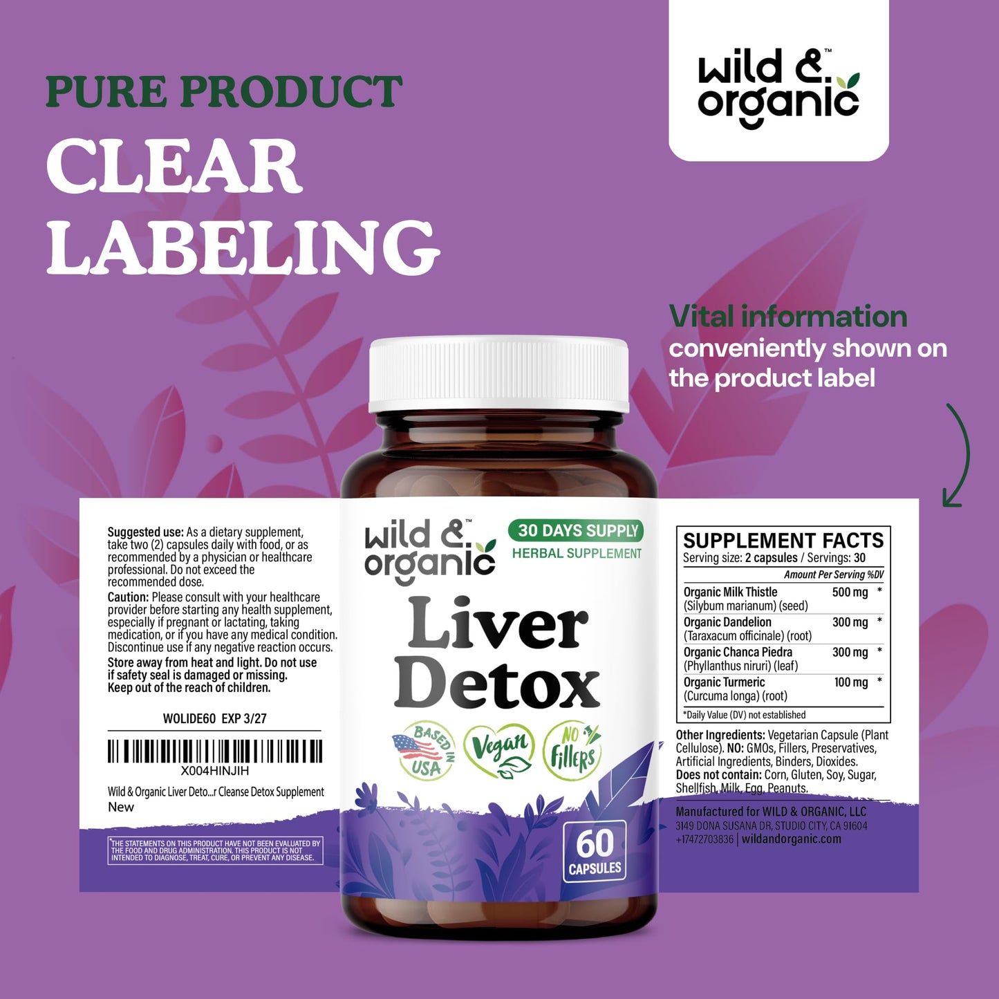 Wild & Organic Liver Detox Cleanse Capsule, 60 Capsules