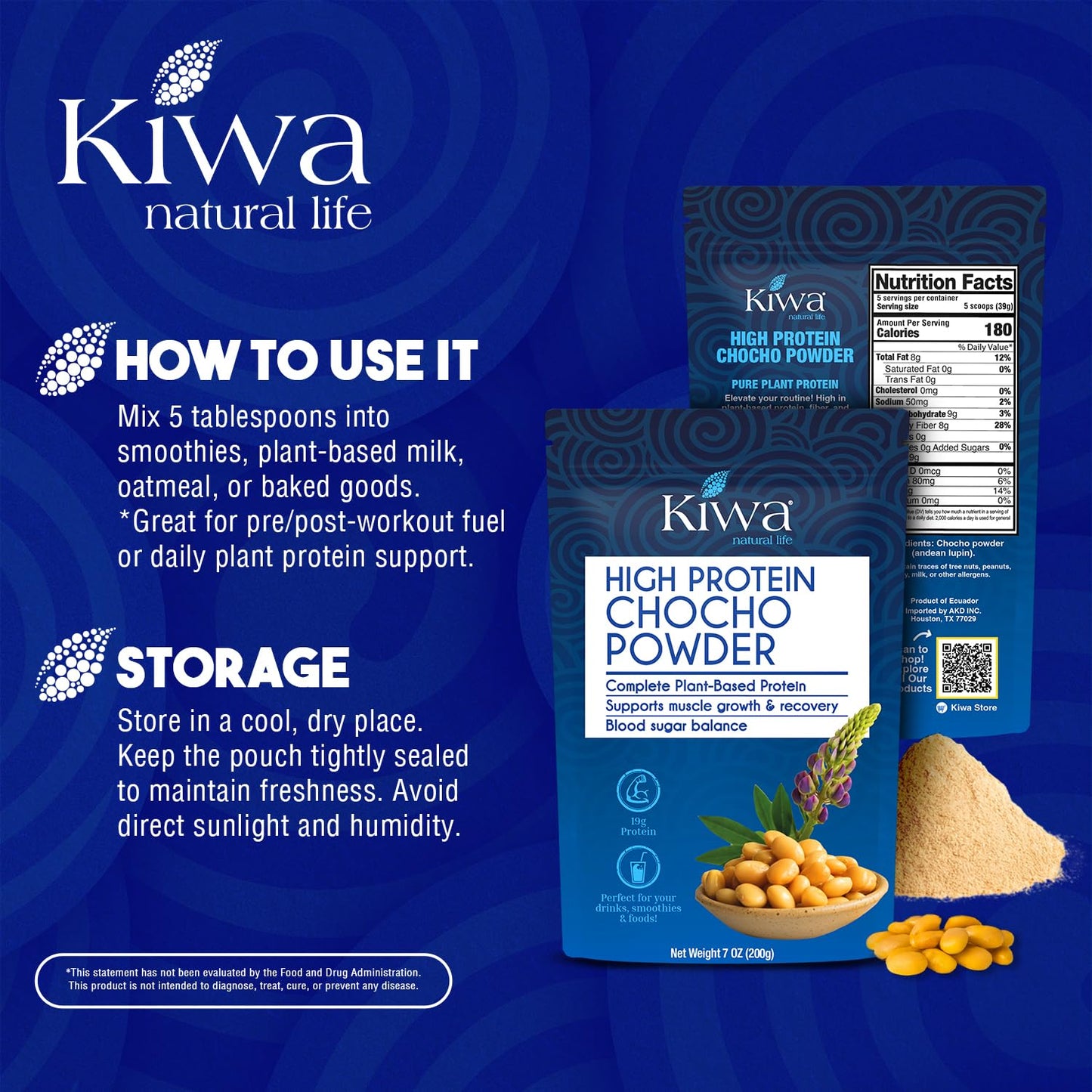 Kiwa Chocho Powder 14 oz - Complete Plant-Based Protein from Andean Lupin
