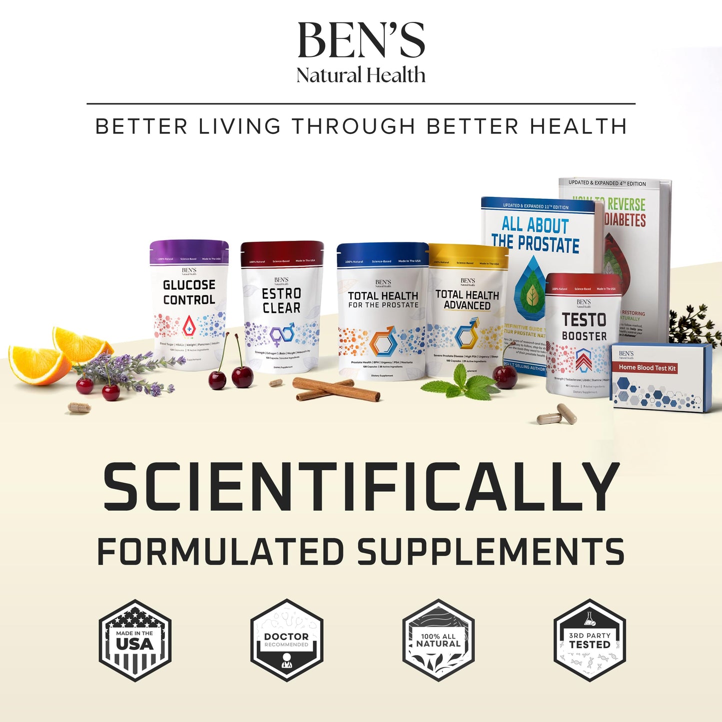 Ben's Natural Health Total Health Advanced Prostate Support Supplement with 29 Ingredients Beta-Sitosterol, Vitamins C, D, E, Zinc, Pygeum, Turmeric, Holy Basil 120 Tablets