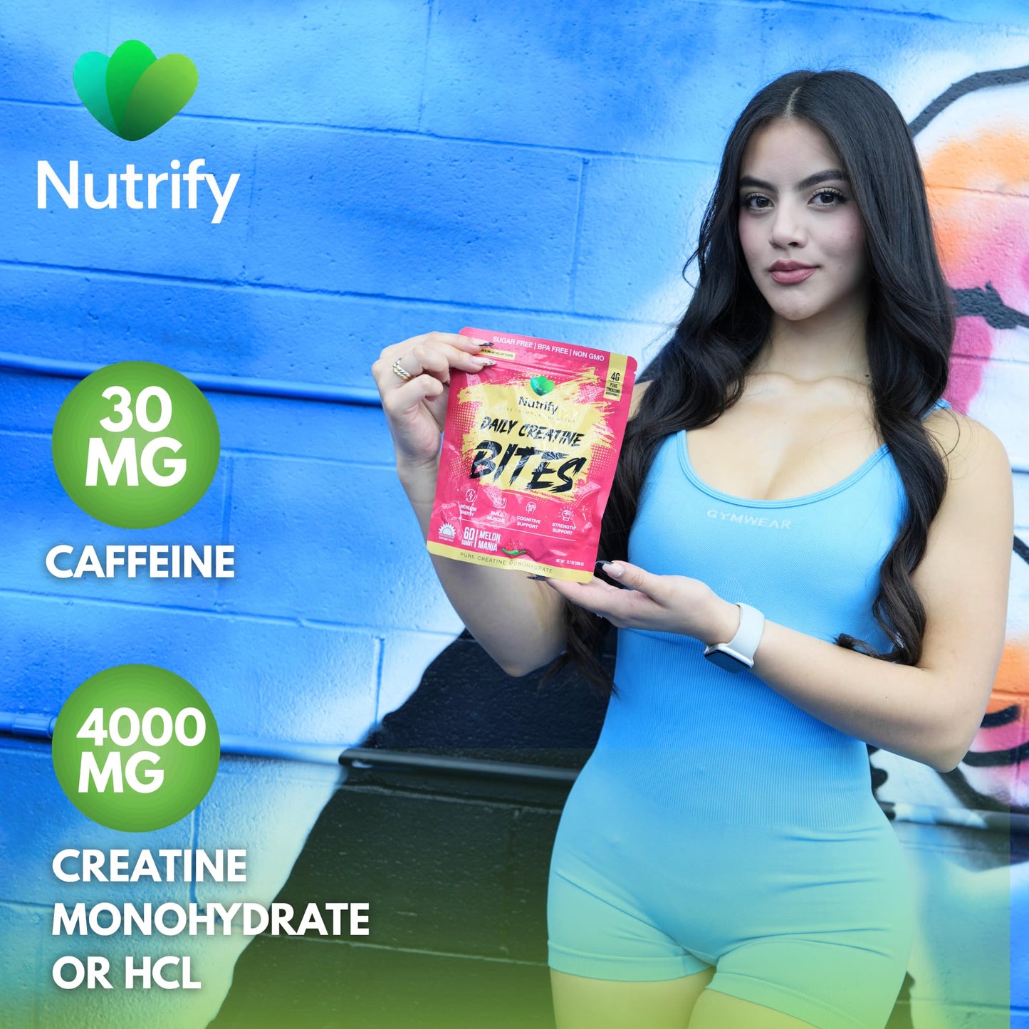 Nutrify Daily Creatine Gummies for Women and Men - 4g Creatine Monohydrate per Serving for Muscle Growth & Recovery - Sugar-Free, Low-Calorie, with Vitamin B12 for Energy Boost (Electric Blue) 60 Gummies