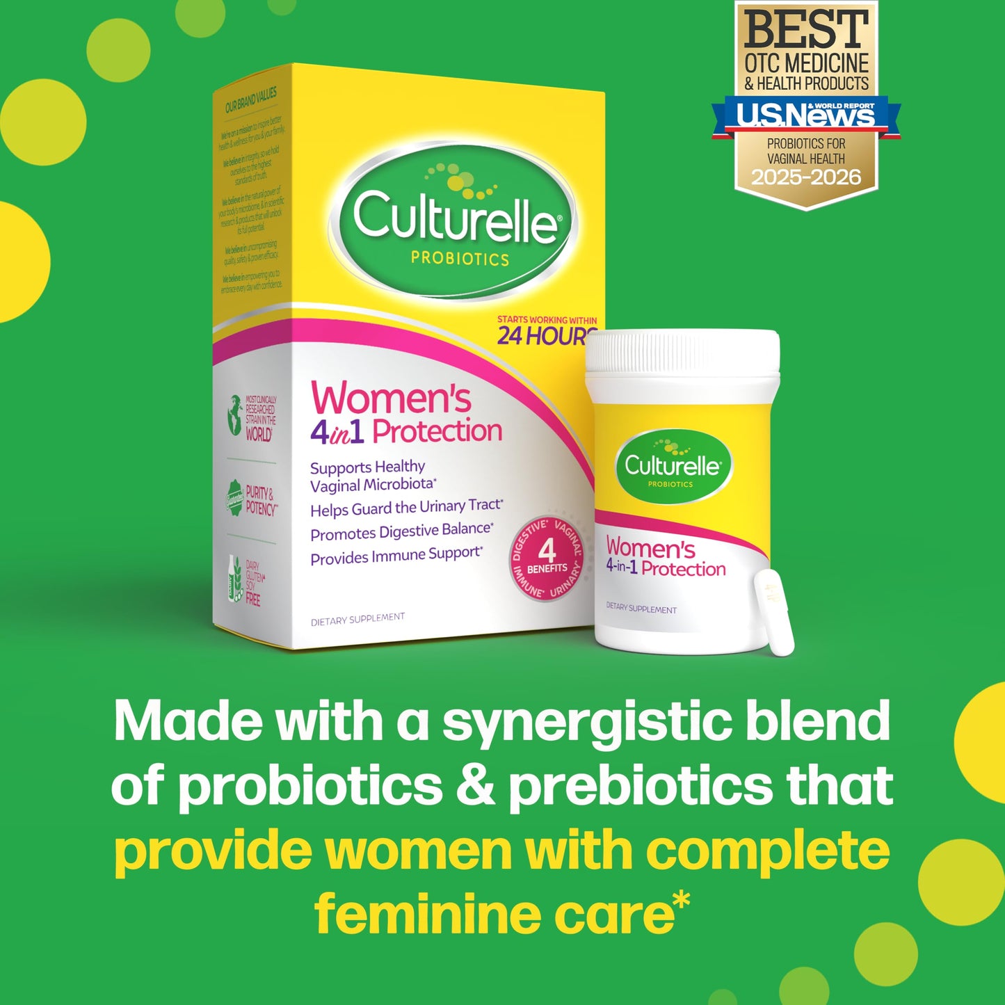 Culturelle Probiotics for Women with Prebiotics - 4-in-1 for Vaginal, Digestive, Urinary & Immune Health - pH Balance, Bloating & Gas Relief - Daily Vegetarian Capsules, Non-GMO, 50 Capsules
