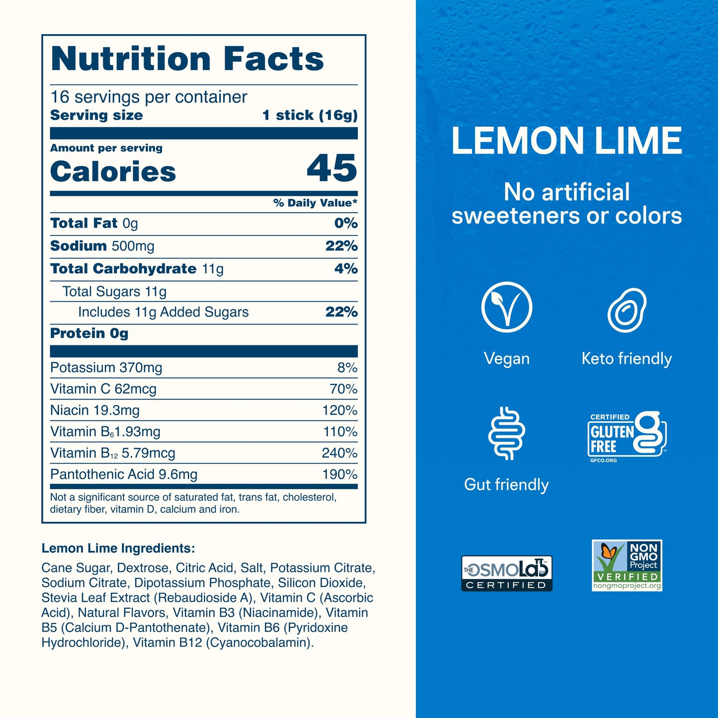 Liquid I.V. Hydration Electrolytes Lemon Lime Powder, 16 Count