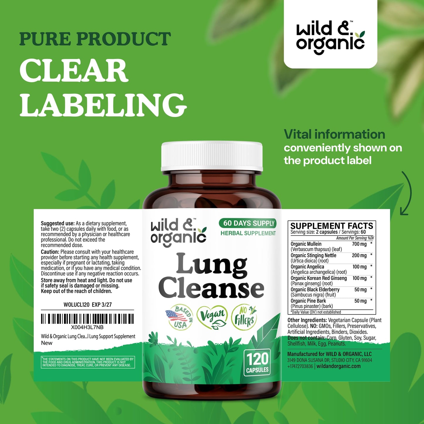 Wild & Organic Lung Cleanse Capsules, 120 Count