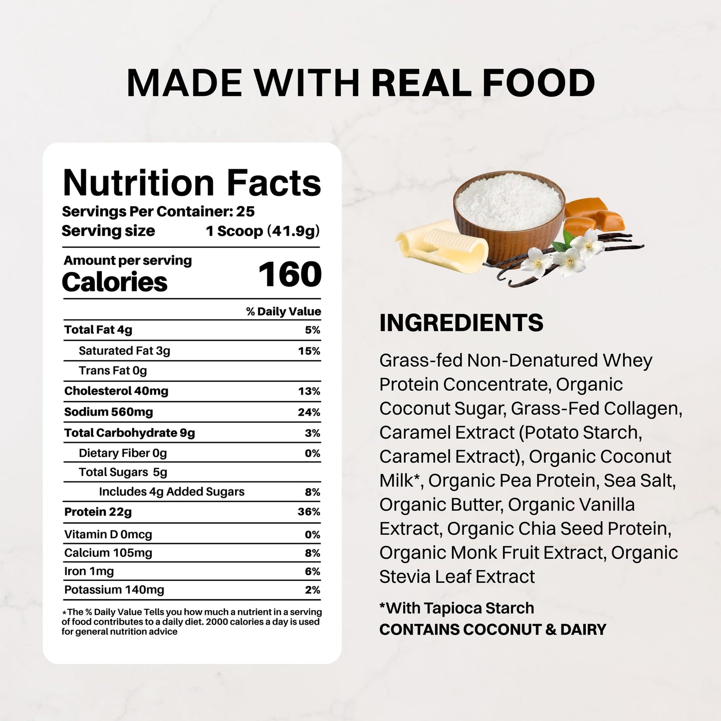 JUST INGREDIENTS Salted Caramel Protein Powder 25 Servings