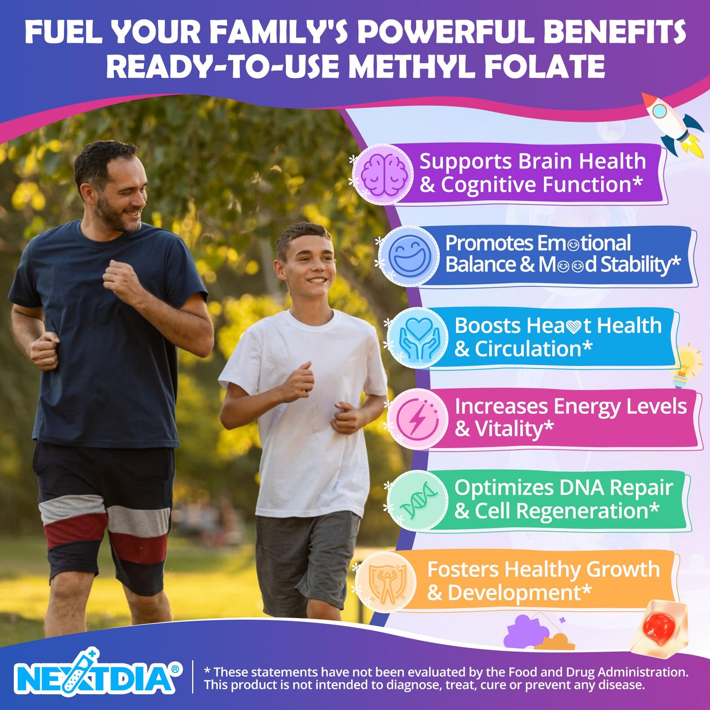 Nextdia L-Methylfolate 1000 mcg + Methyl B12 Gummies for Kids & Adults, Gummy, 120
