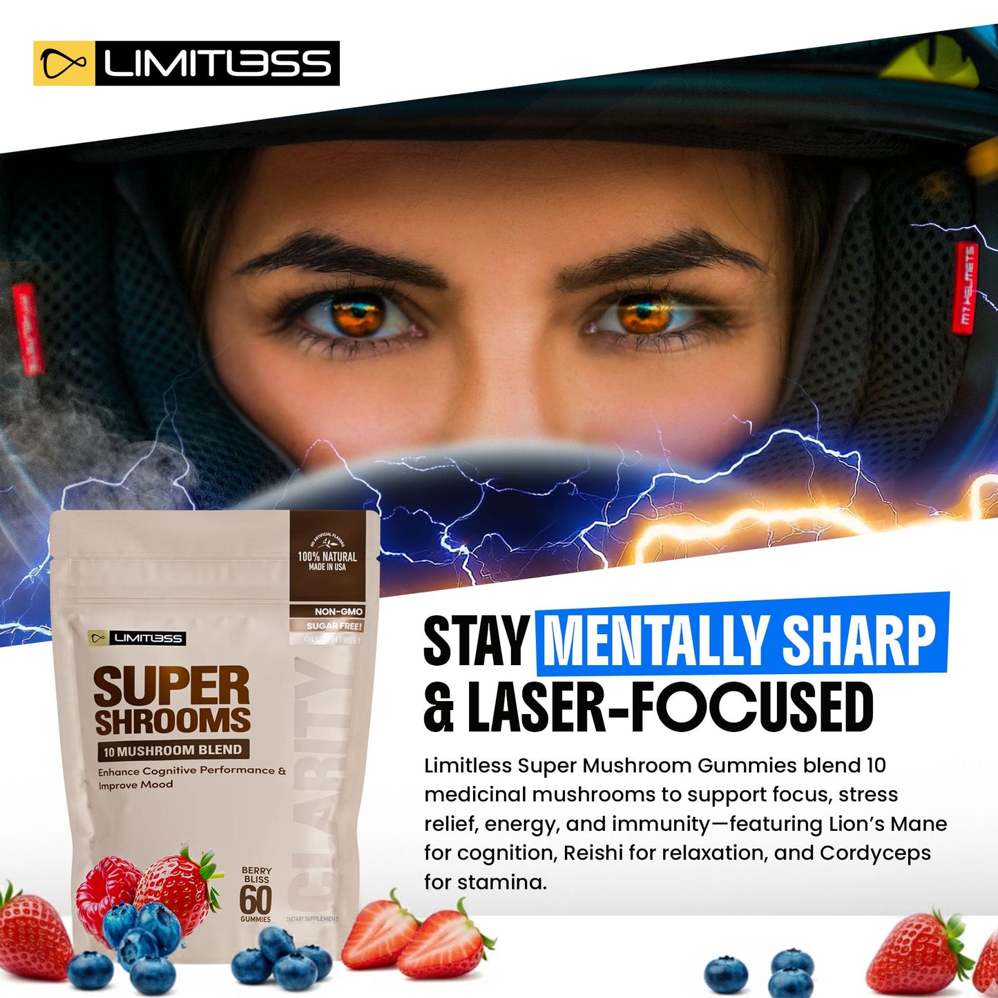 LIMITLESS X Supershrooms Smart Focus Gummy 1 Count