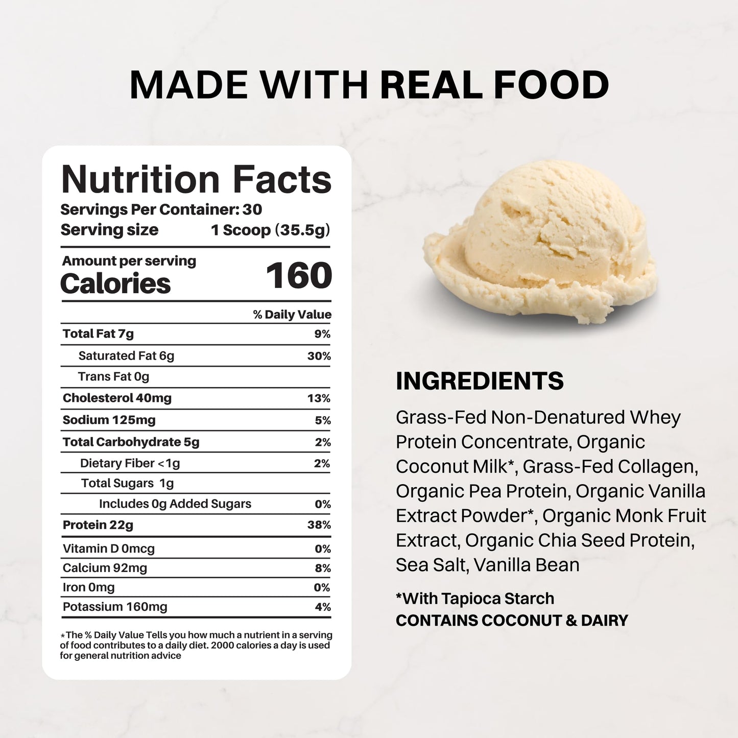 JUST INGREDIENTS French Vanilla Protein Powder - Grass-Fed Whey, 23 Servings