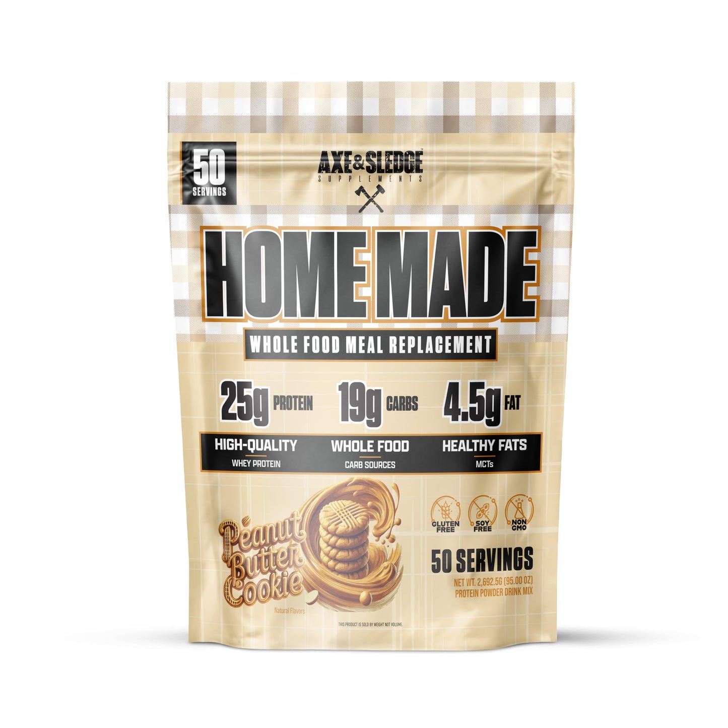 Axe & Sledge Home Made Whole-Foods-Based Meal Replacement Powder 7.05 oz Peanut Butter Cookie