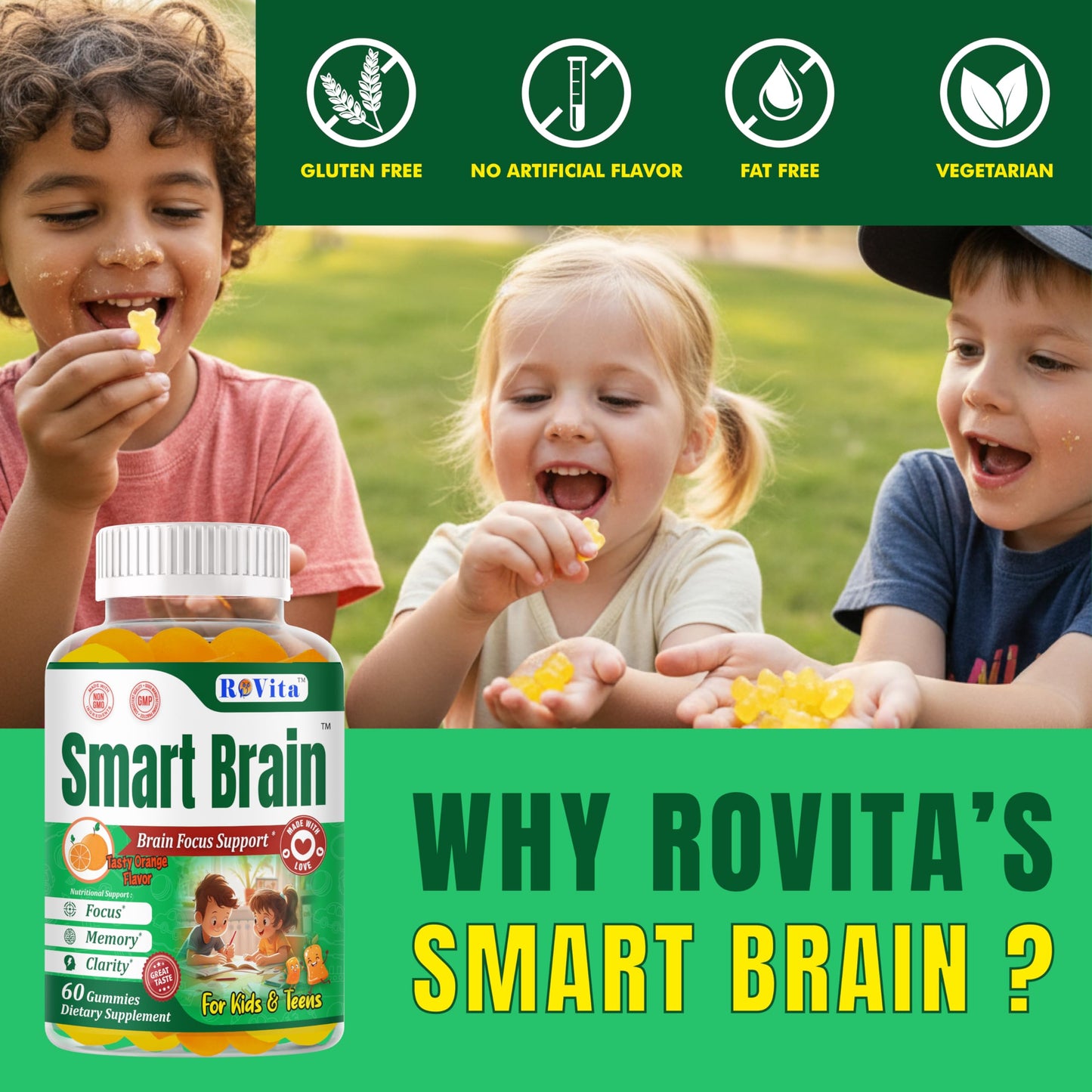ROVita Smart Brain Kids Omega-3 DHA Gummies, 60 Gummies