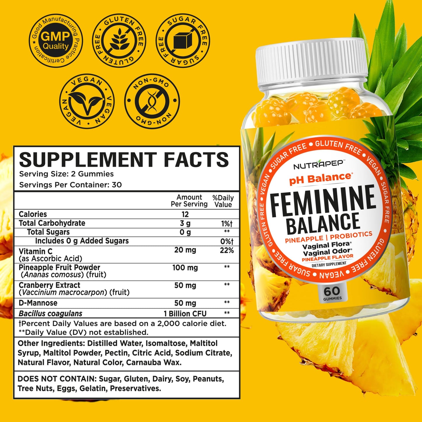 NutraPep Feminine Balance Probiotics Gummies for Women, 60 Count